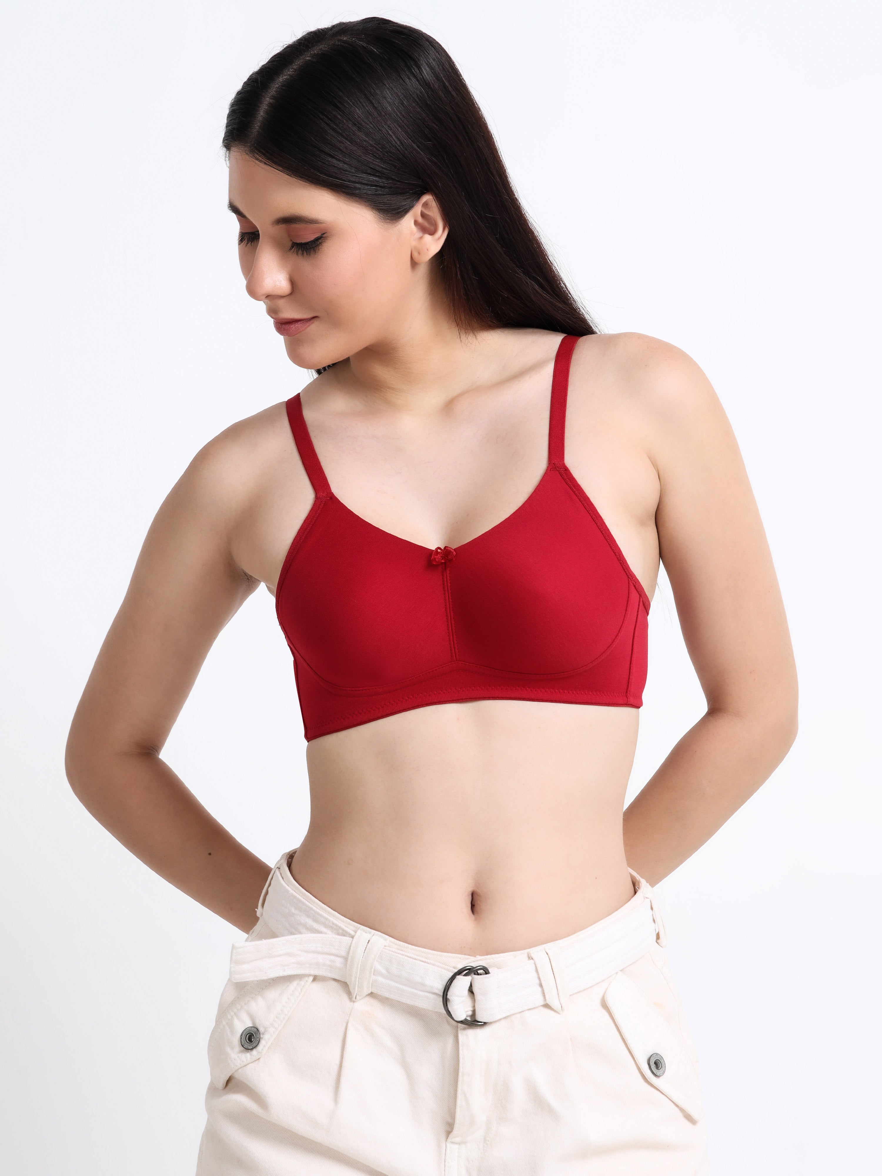 H&F Women's  Non Padded Wire-Free Adjustable Straps Full Coverage Cotton-Rich Fabric Everyday Minimizer T-Shirt Bra