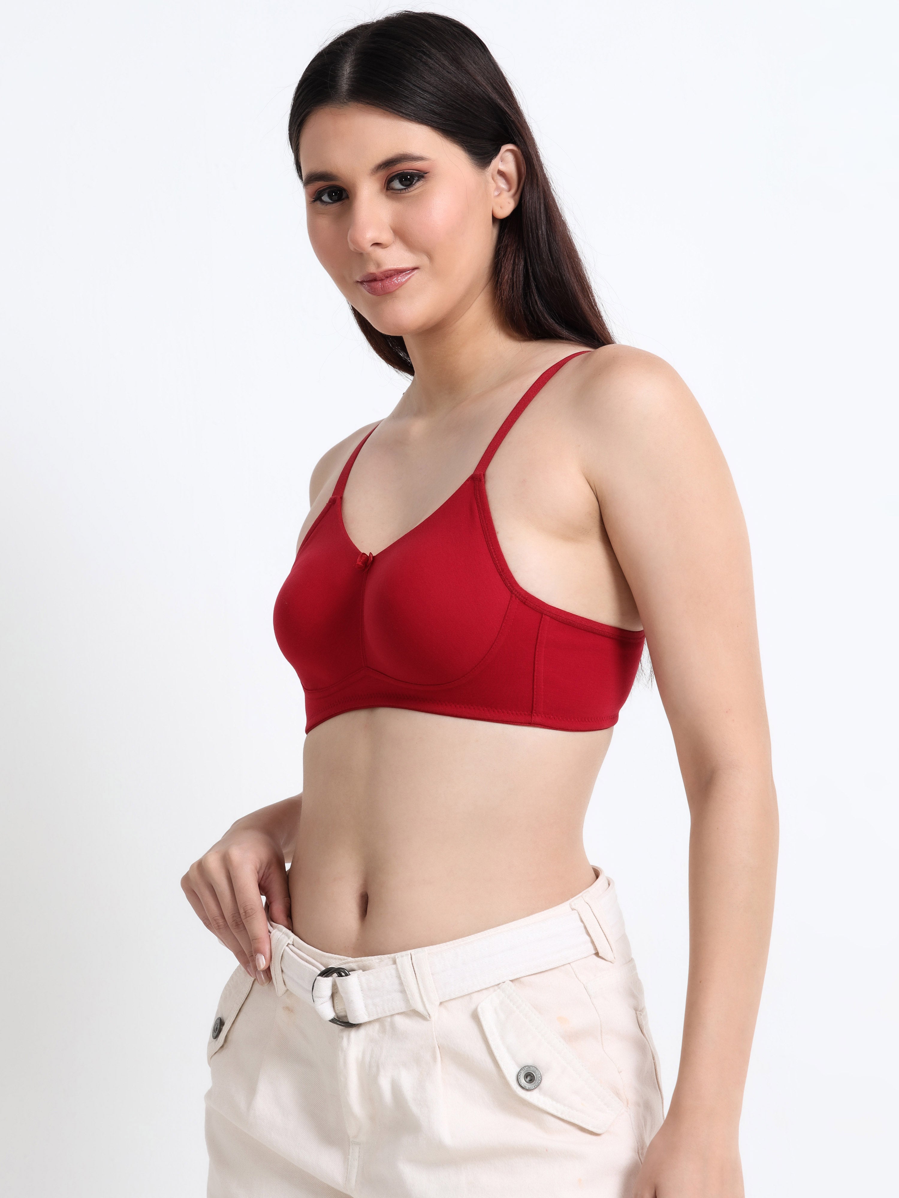 H&F Women's  Non Padded Wire-Free Adjustable Straps Full Coverage Cotton-Rich Fabric Everyday Minimizer T-Shirt Bra