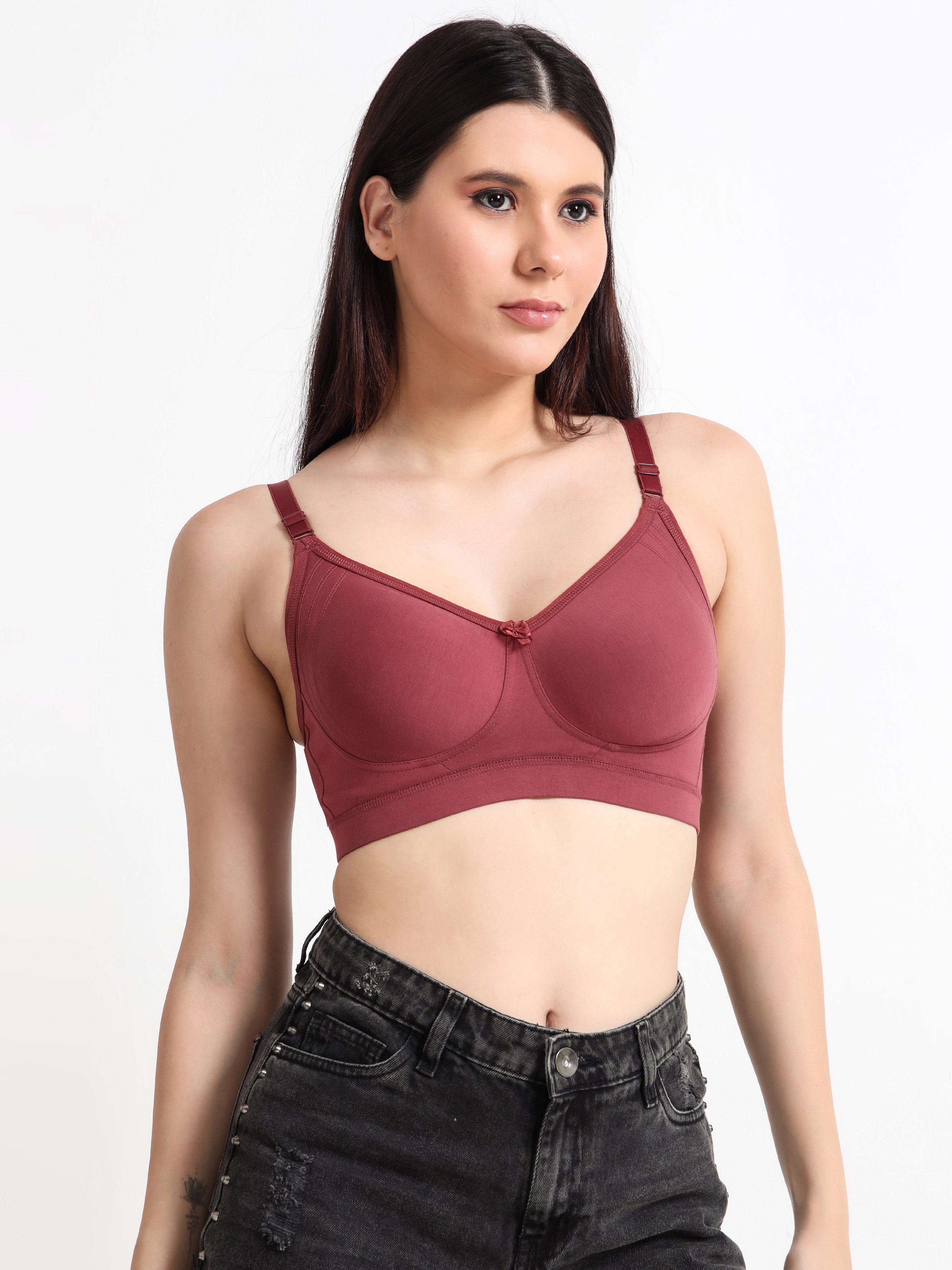 H&F Women's  Non Padded Wire-Free Adjustable Straps Full Coverage Cotton-Lycra Rich Fabric Everyday Minimizer T-Shirt Bra
