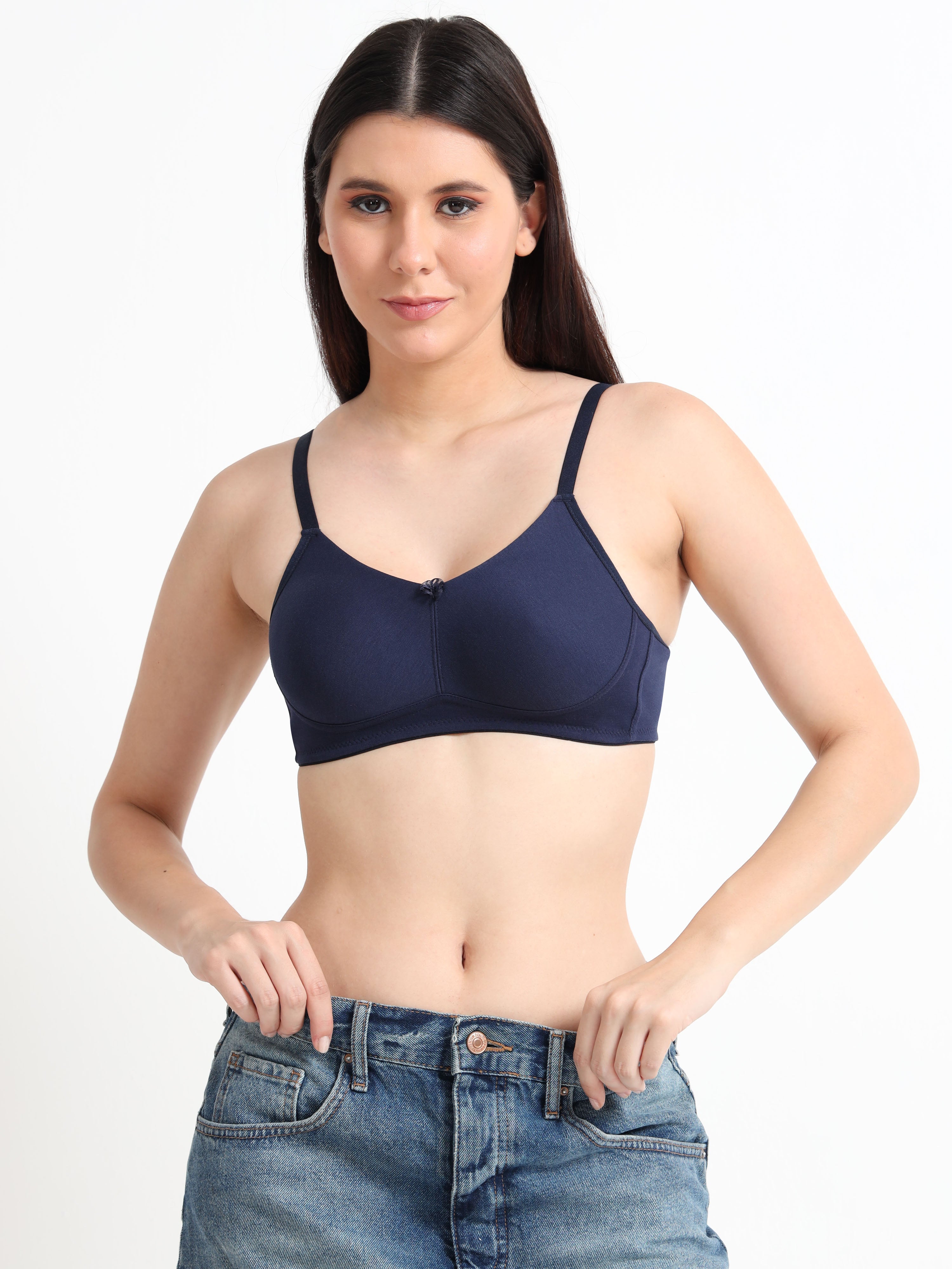 H&F Women's  Non Padded Wire-Free Adjustable Straps Full Coverage Cotton-Rich Fabric Everyday Minimizer T-Shirt Bra