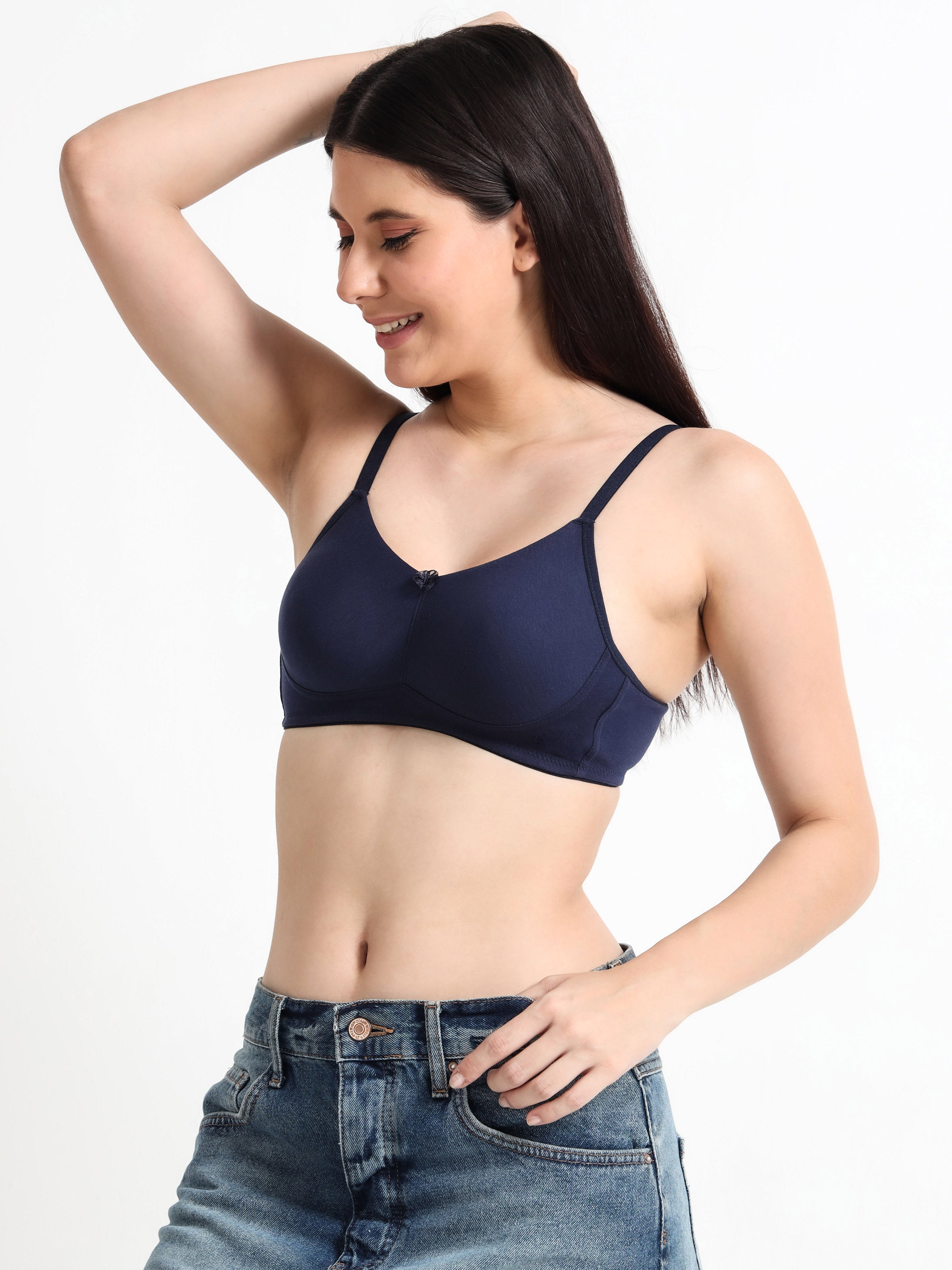 H&F Women's  Non Padded Wire-Free Adjustable Straps Full Coverage Cotton-Rich Fabric Everyday Minimizer T-Shirt Bra