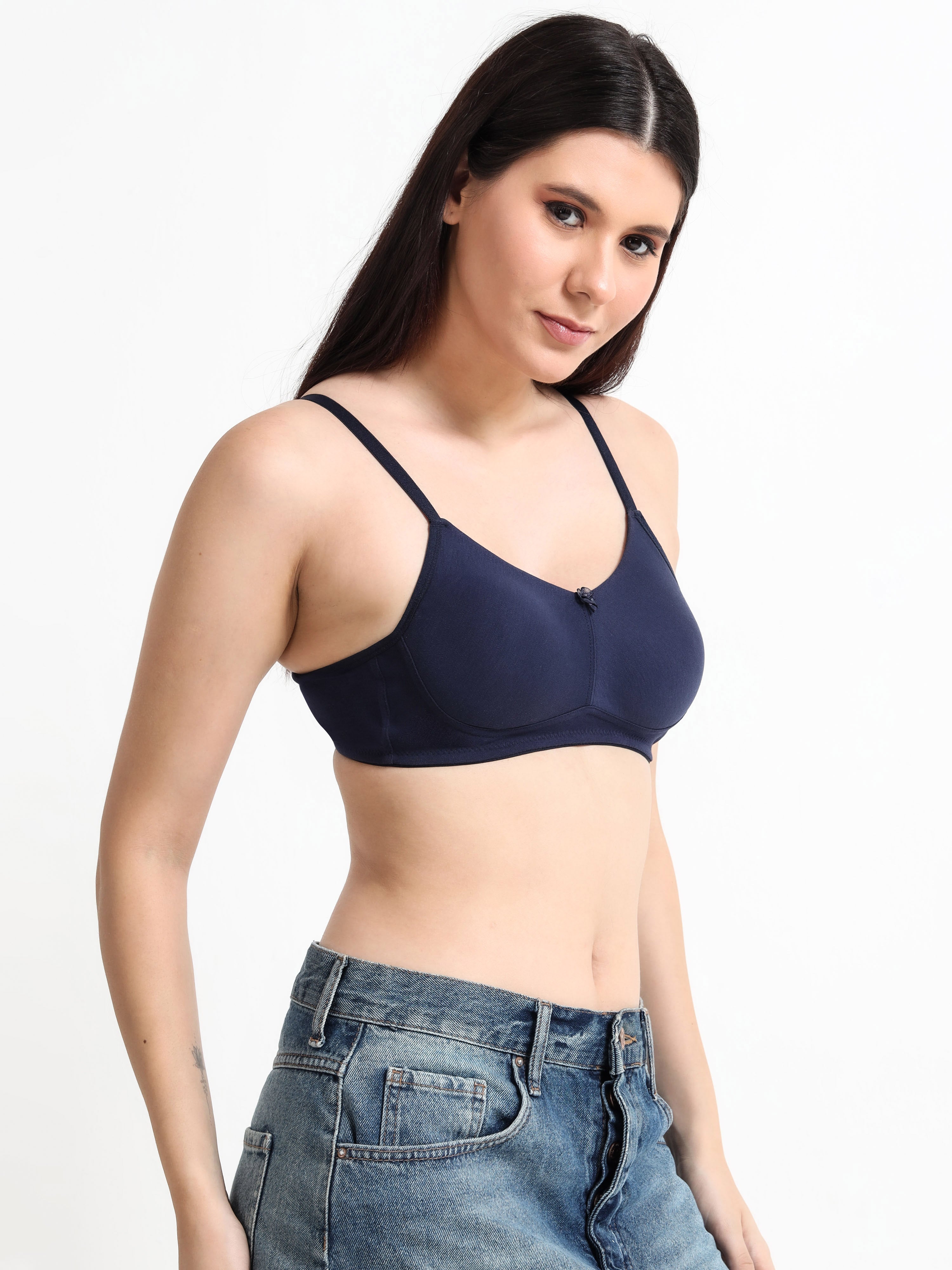 H&F Women's  Non Padded Wire-Free Adjustable Straps Full Coverage Cotton-Rich Fabric Everyday Minimizer T-Shirt Bra