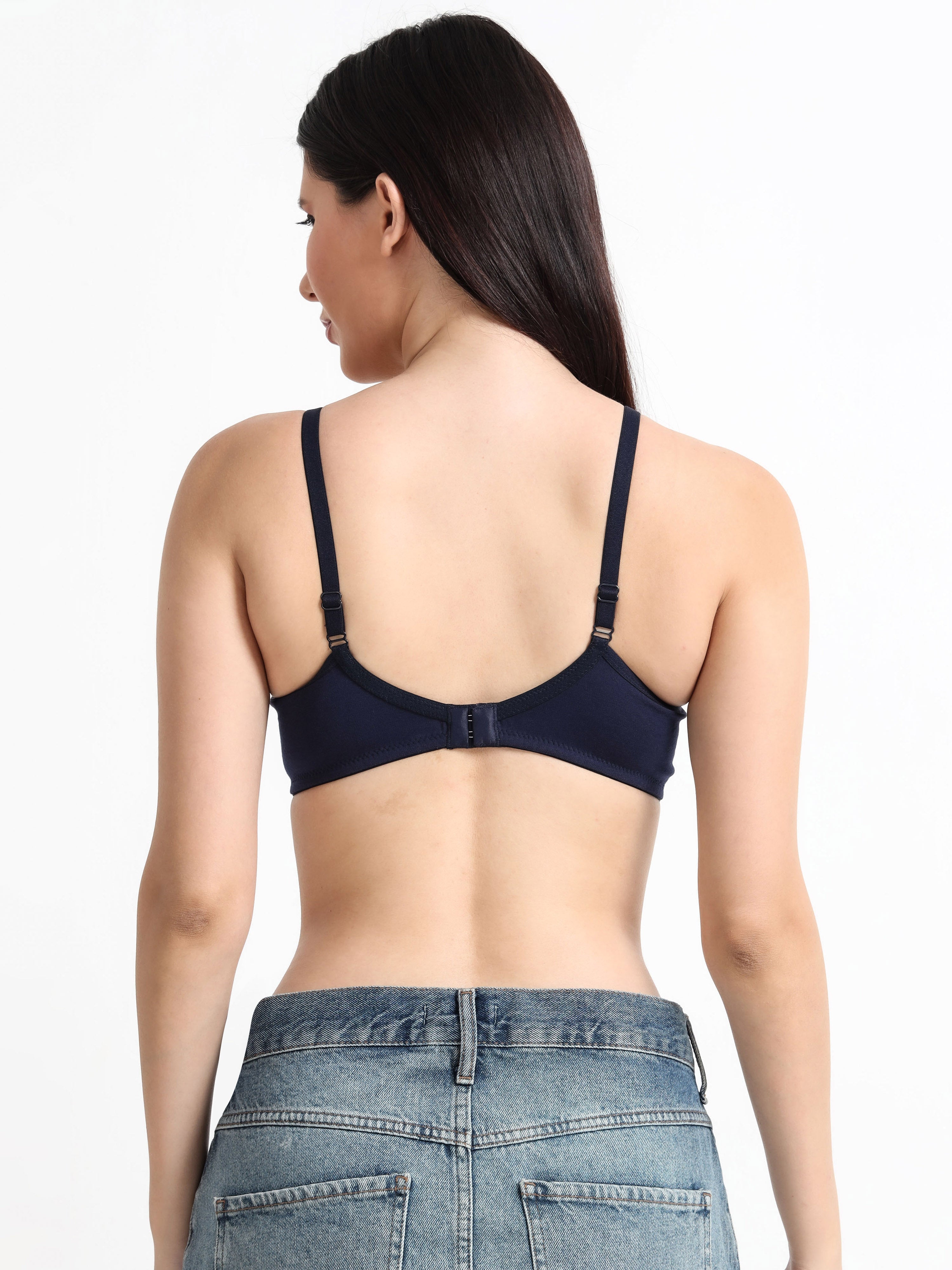H&F Women's  Non Padded Wire-Free Adjustable Straps Full Coverage Cotton-Rich Fabric Everyday Minimizer T-Shirt Bra