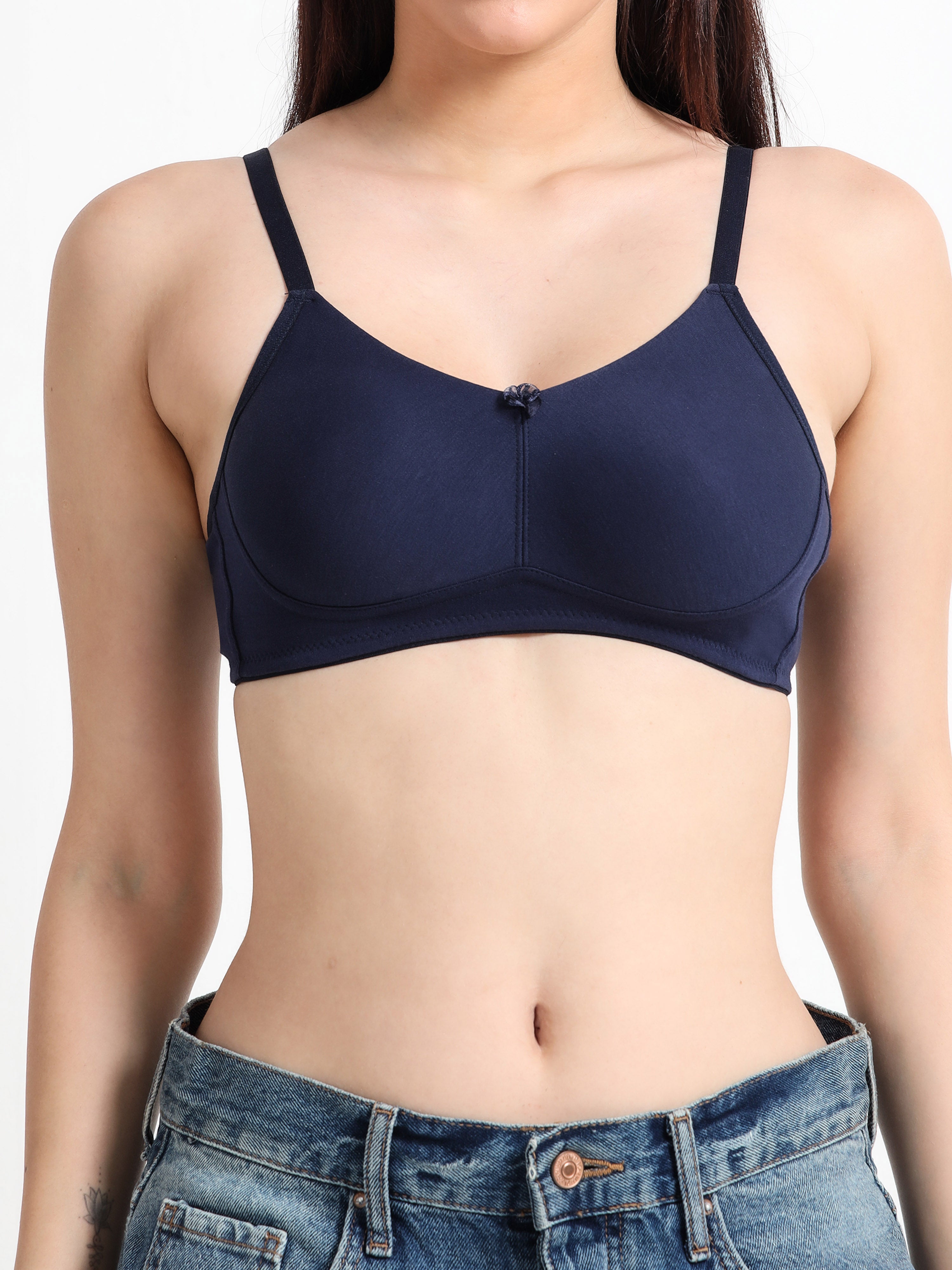 H&F Women's  Non Padded Wire-Free Adjustable Straps Full Coverage Cotton-Rich Fabric Everyday Minimizer T-Shirt Bra