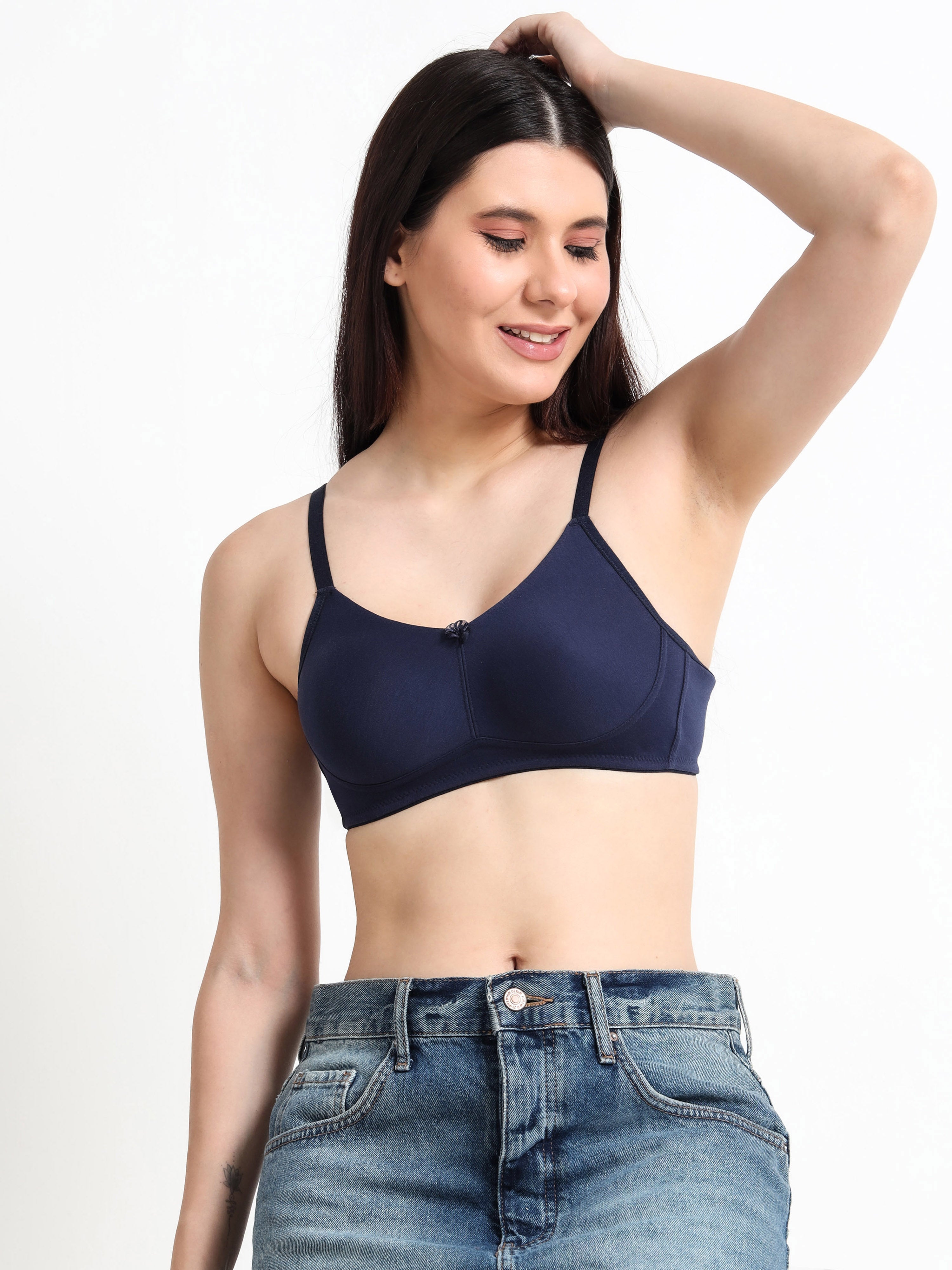 H&F Women's  Non Padded Wire-Free Adjustable Straps Full Coverage Cotton-Rich Fabric Everyday Minimizer T-Shirt Bra