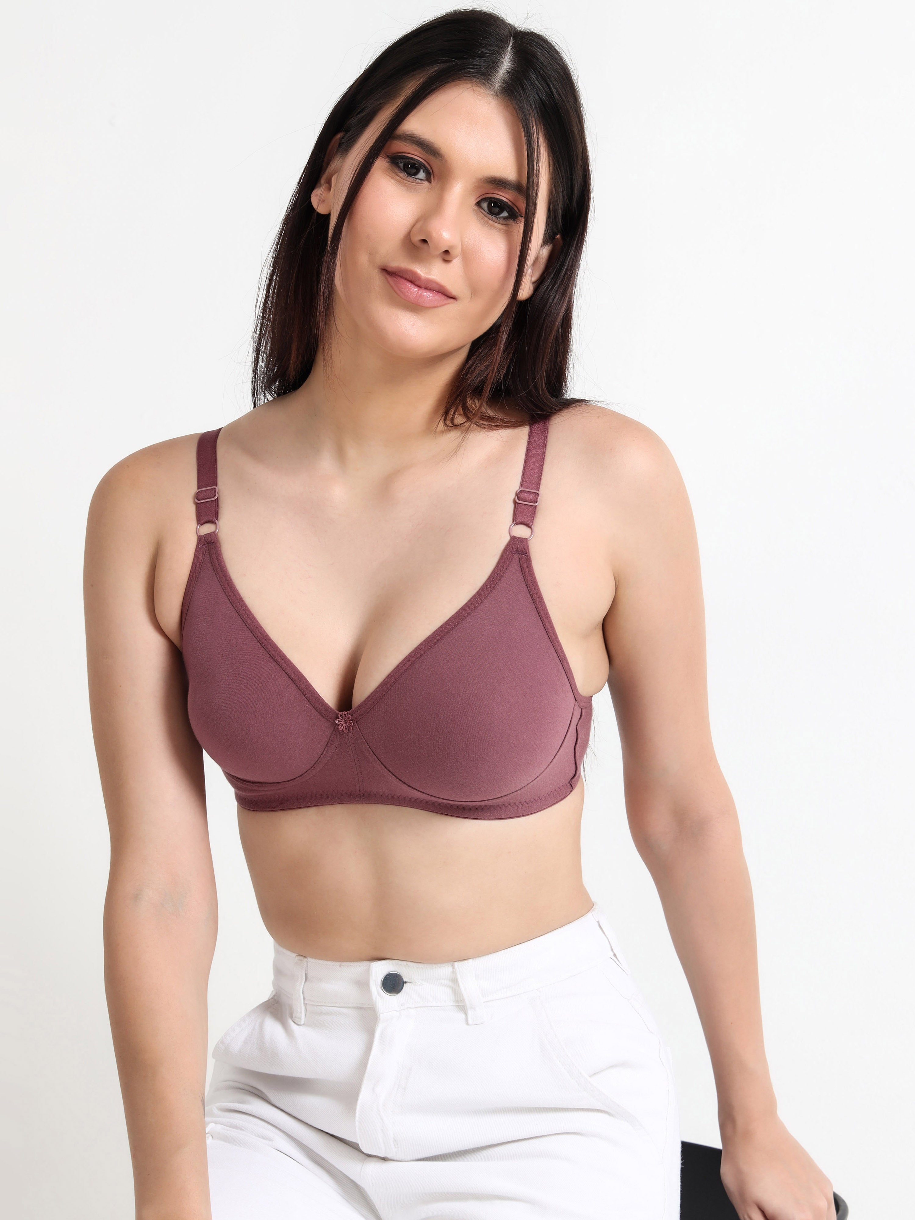 H&F Women's Non Padded and Non Wired Full Coverage Cotton-Rich Fabric in Everyday T-Shirt Bra