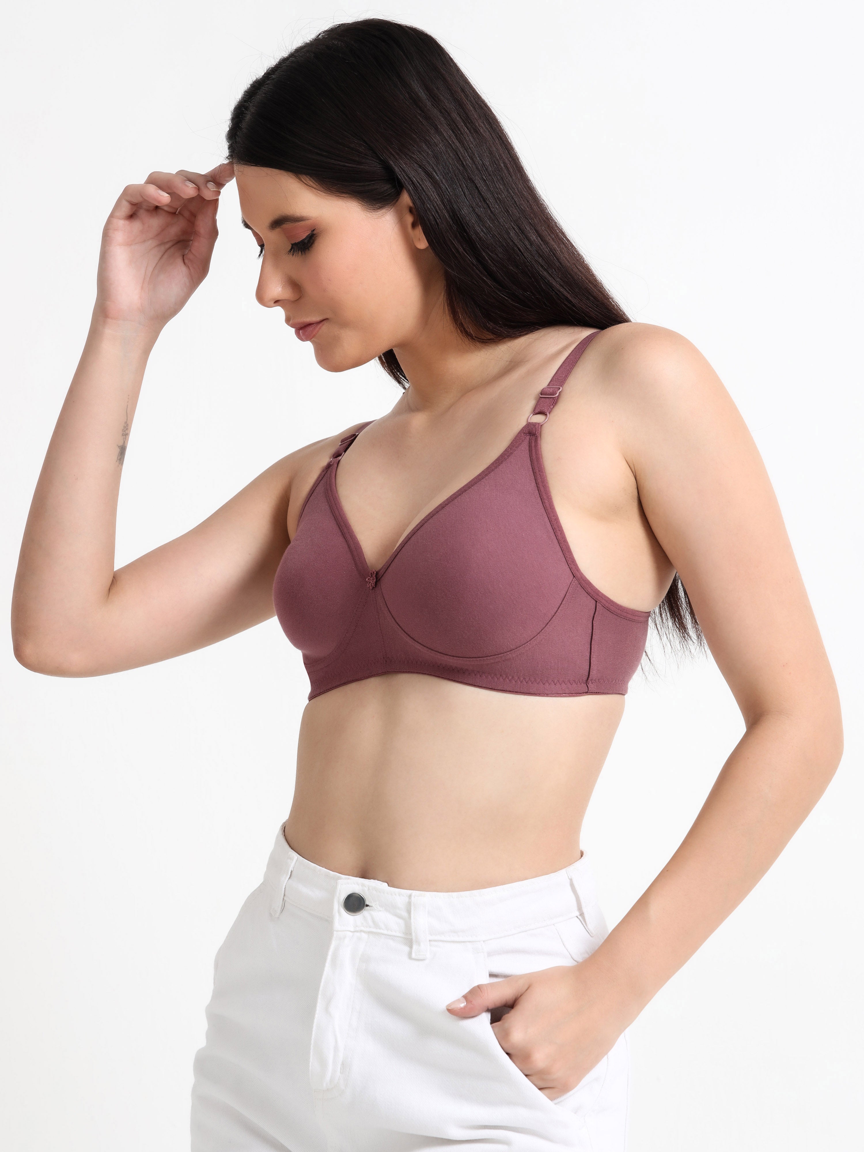 H&F Women's Non Padded and Non Wired Full Coverage Cotton-Rich Fabric in Everyday T-Shirt Bra