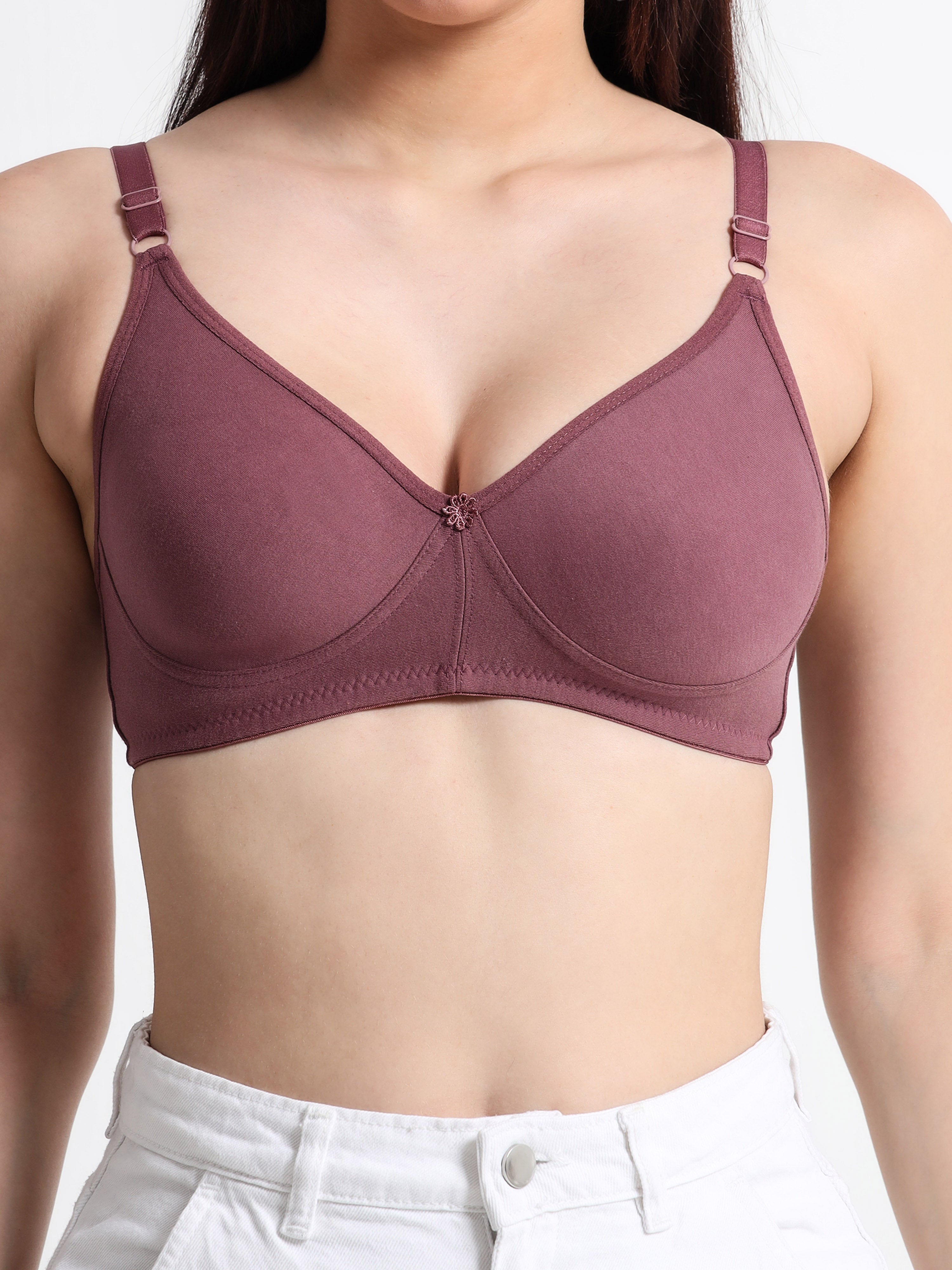 H&F Women's Non Padded and Non Wired Full Coverage Cotton-Rich Fabric in Everyday T-Shirt Bra