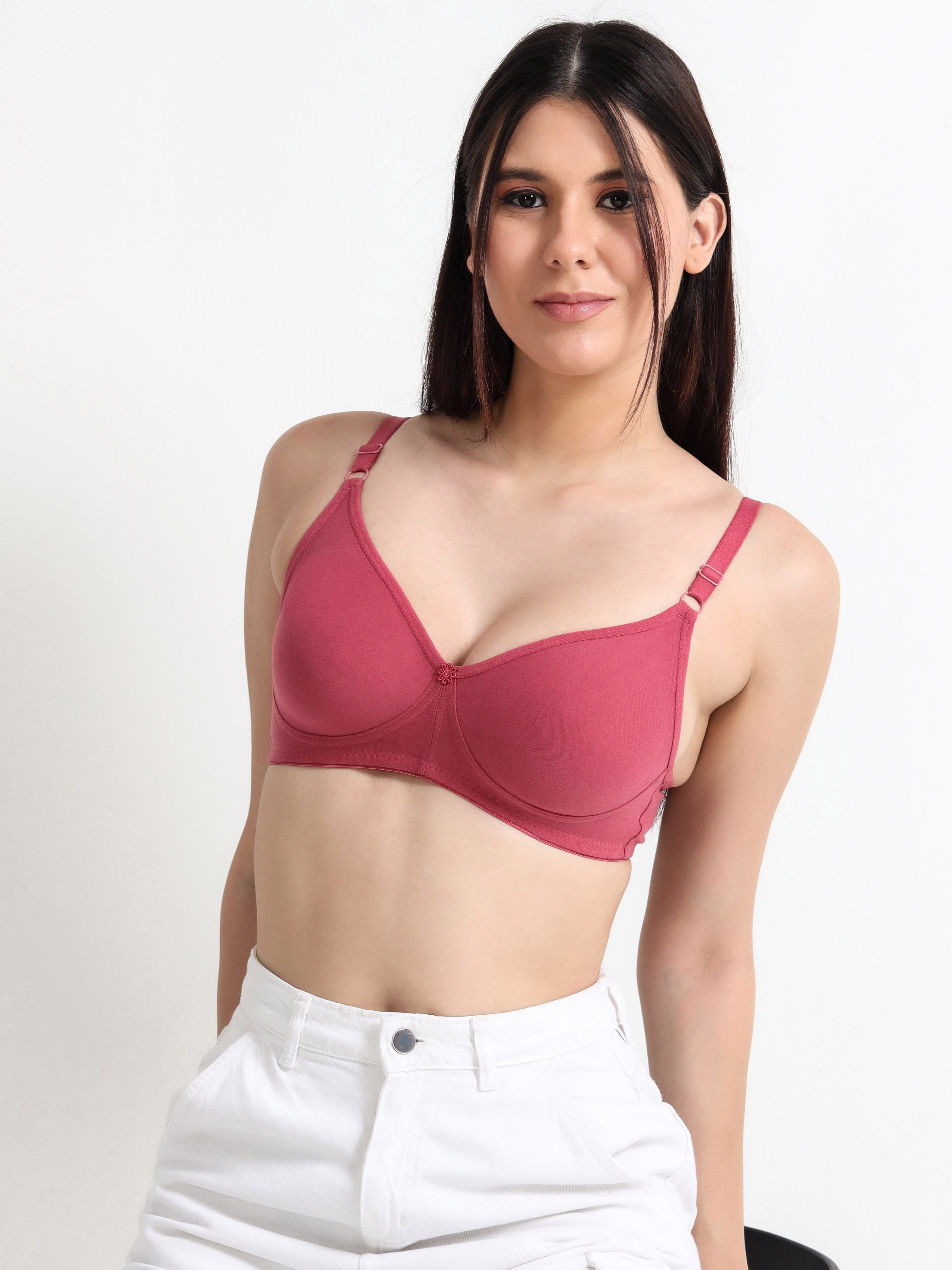H&F Women's Non Padded and Non Wired Full Coverage Cotton-Rich Fabric in Everyday T-Shirt Bra