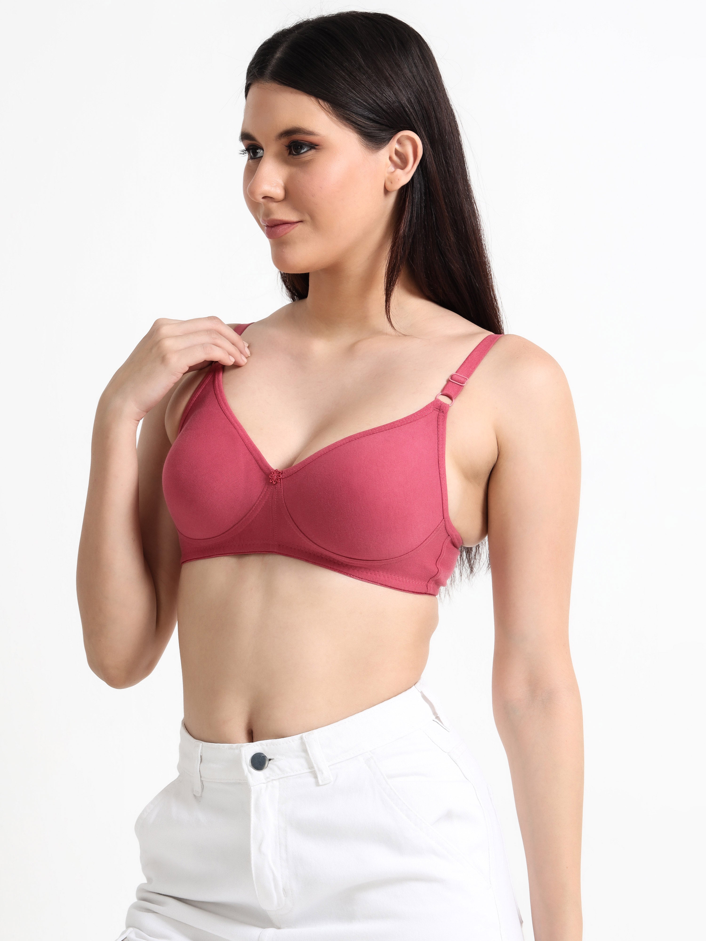 H&F Women's Non Padded and Non Wired Full Coverage Cotton-Rich Fabric in Everyday T-Shirt Bra