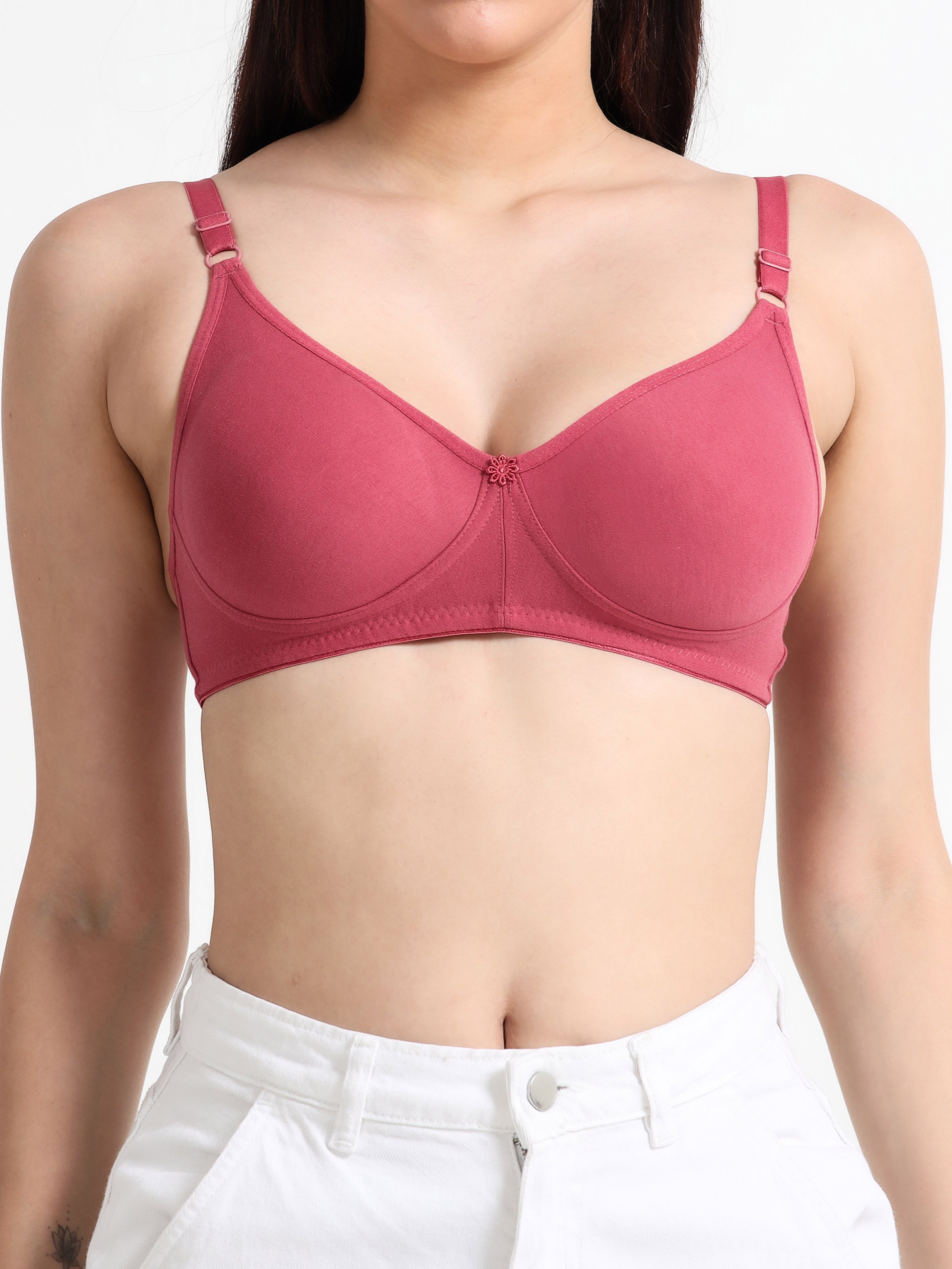 H&F Women's Non Padded and Non Wired Full Coverage Cotton-Rich Fabric in Everyday T-Shirt Bra