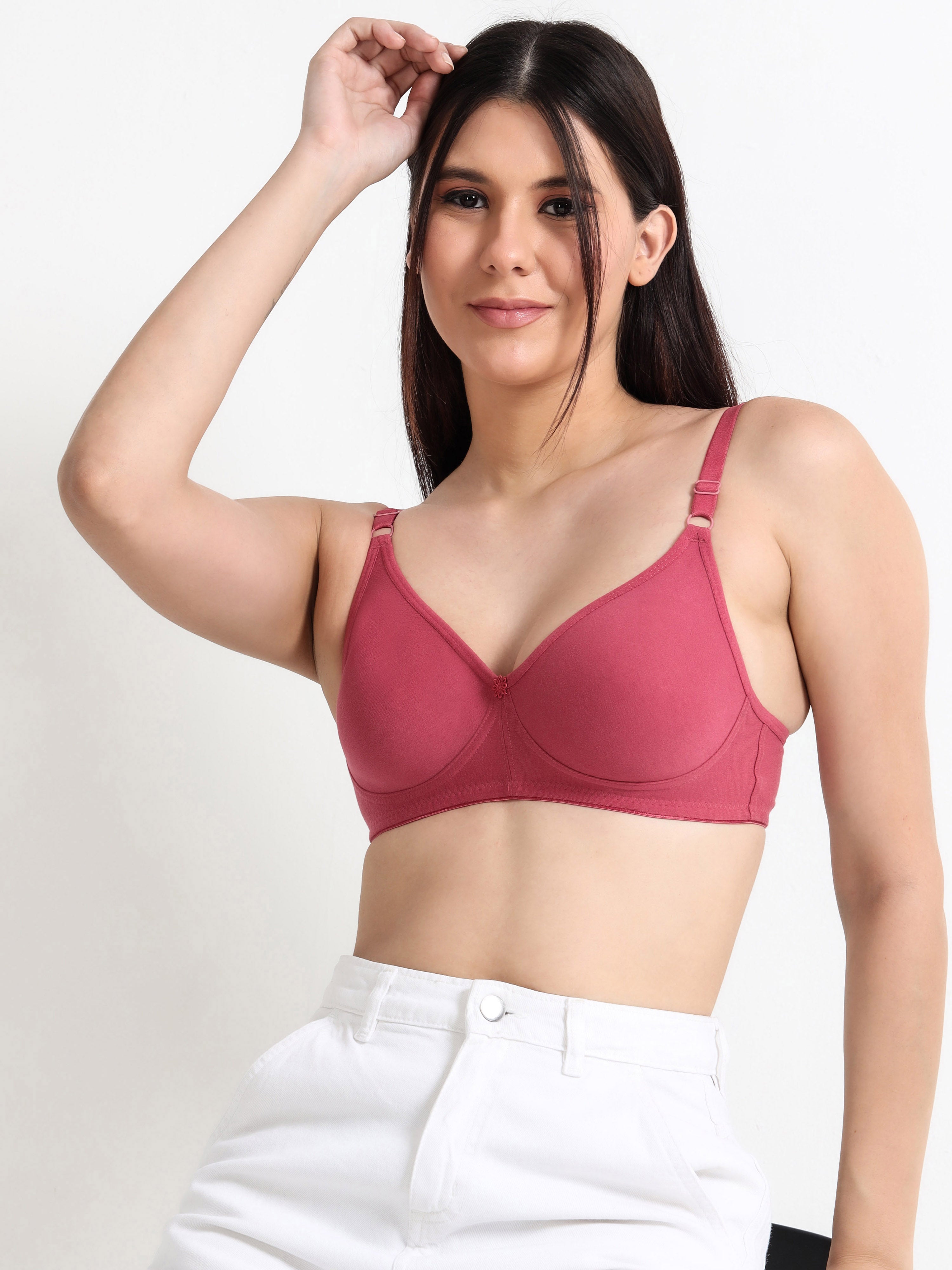 H&F Women's Non Padded and Non Wired Full Coverage Cotton-Rich Fabric in Everyday T-Shirt Bra