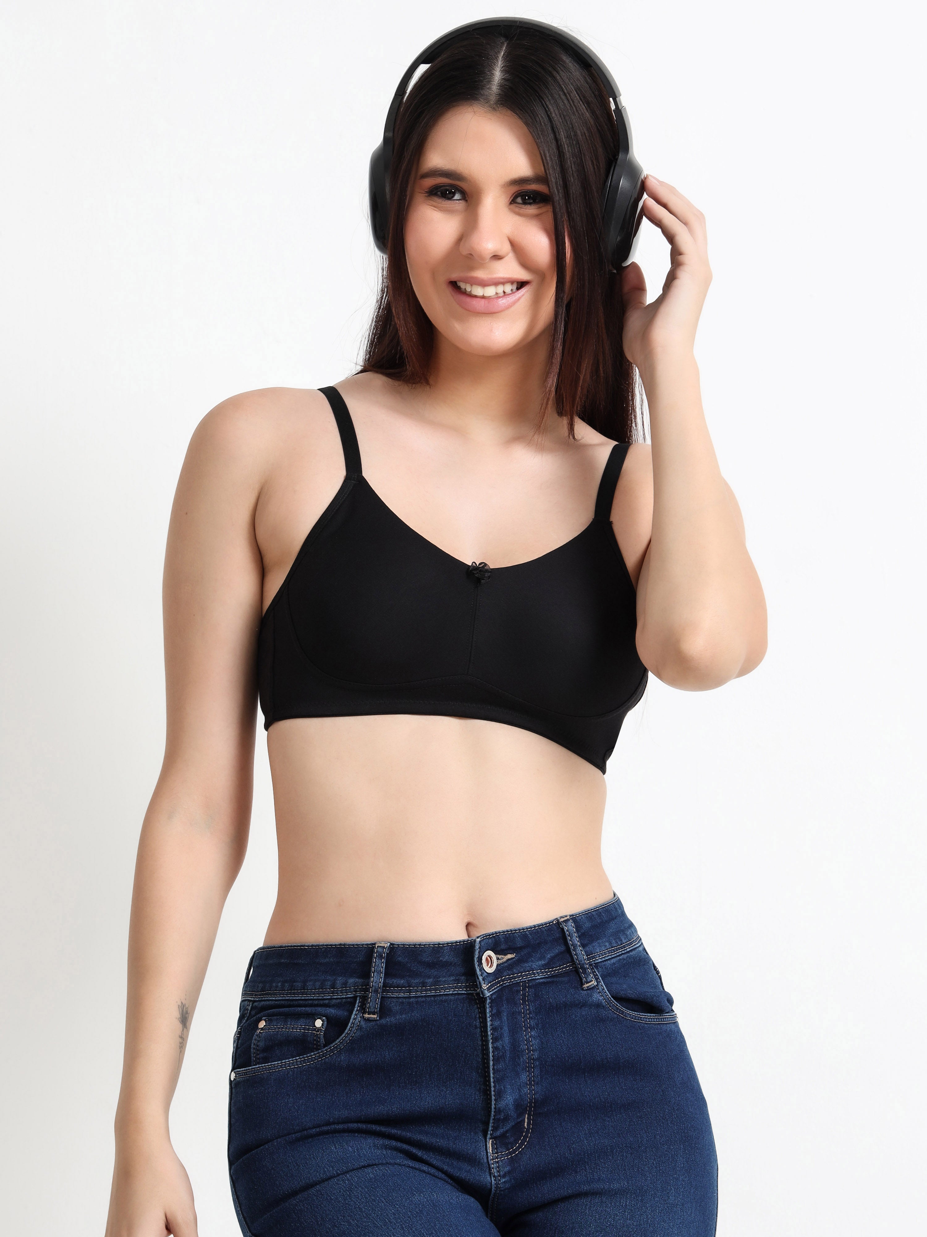 H&F Women's  Non Padded Wire-Free Adjustable Straps Full Coverage Cotton-Rich Fabric Everyday Minimizer T-Shirt Bra