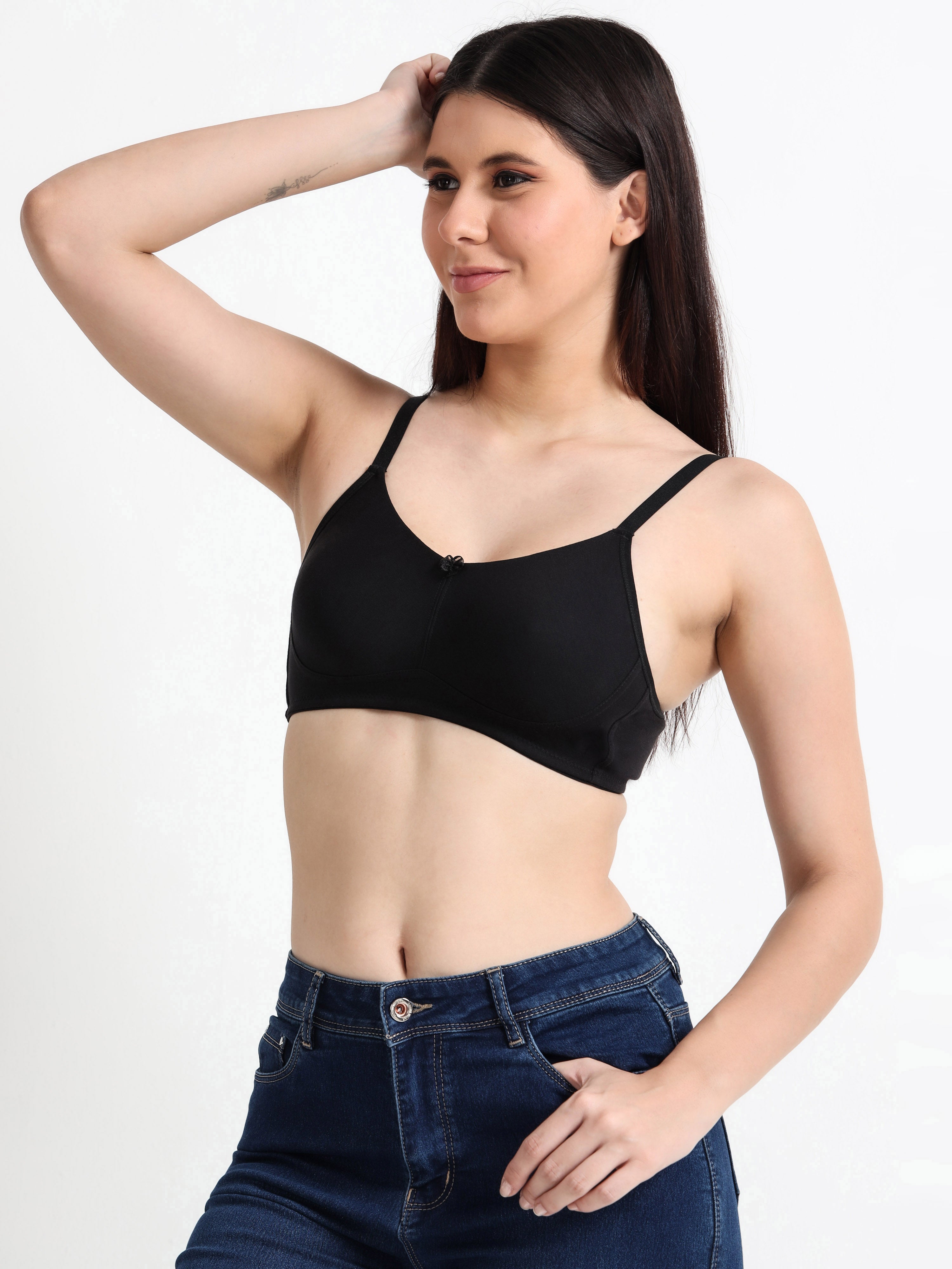 H&F Women's  Non Padded Wire-Free Adjustable Straps Full Coverage Cotton-Rich Fabric Everyday Minimizer T-Shirt Bra