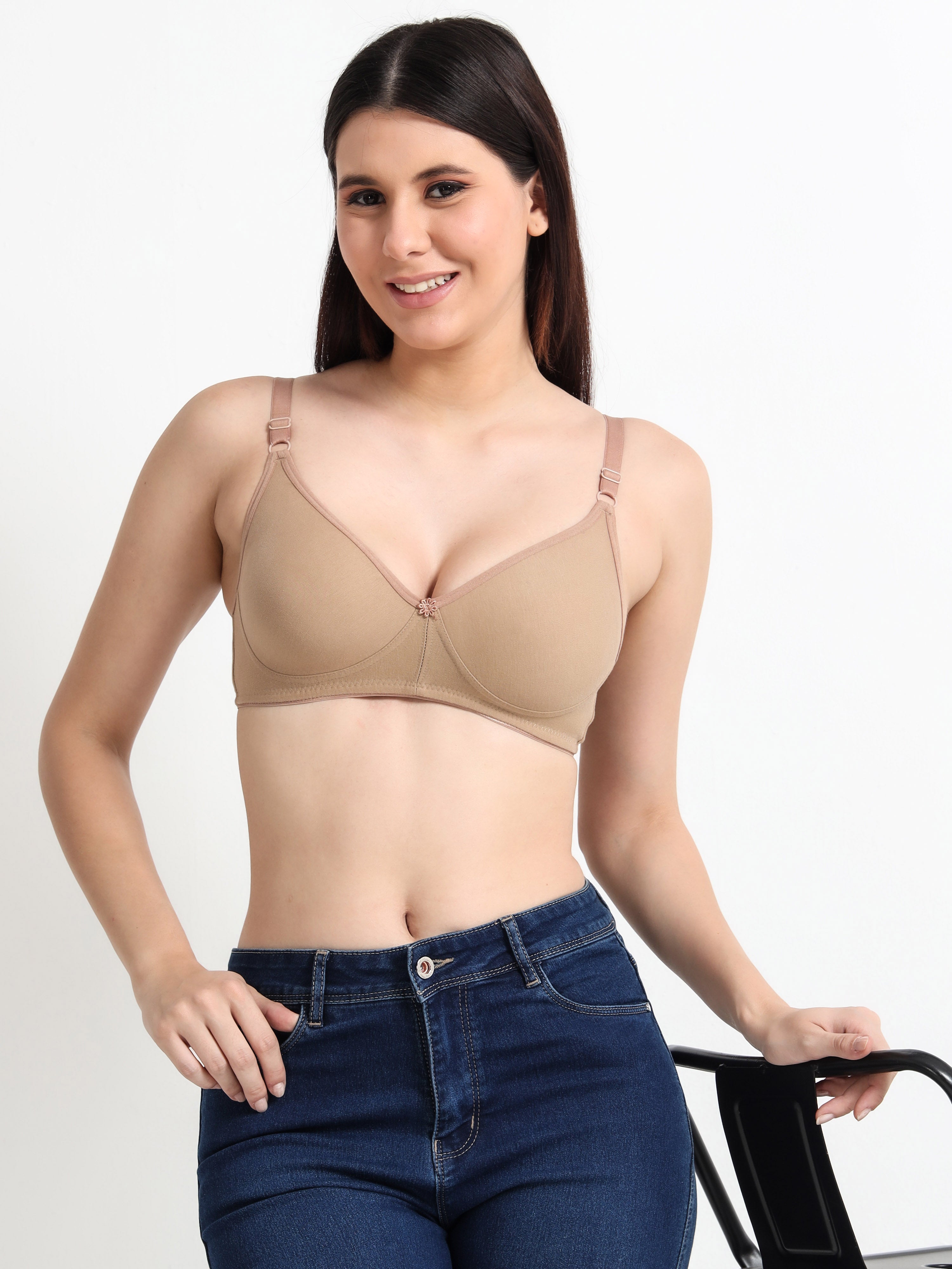 H&F Women's Non Padded and Non Wired Full Coverage Cotton-Rich Fabric in Everyday T-Shirt Bra