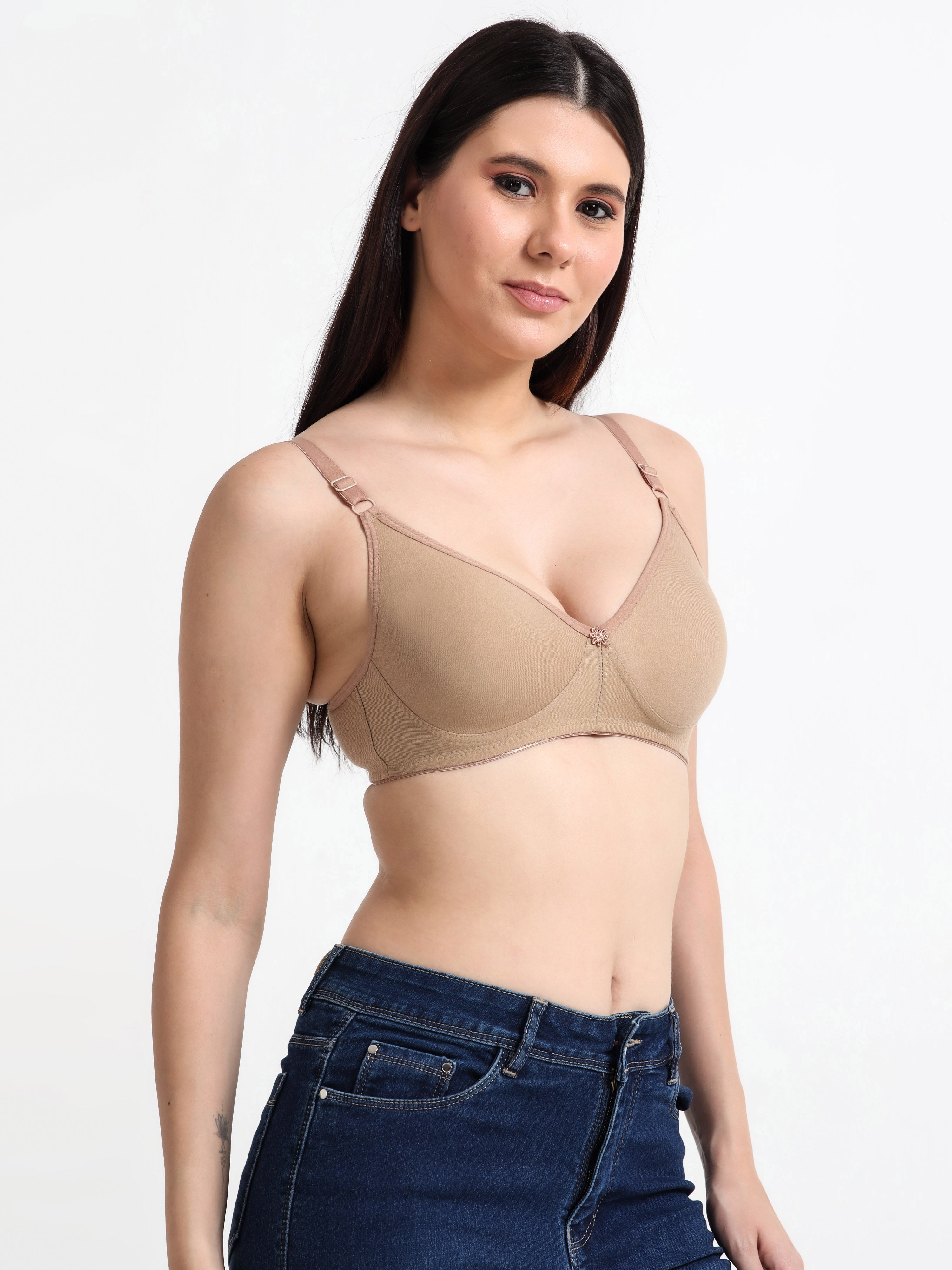 H&F Women's Non Padded and Non Wired Full Coverage Cotton-Rich Fabric in Everyday T-Shirt Bra
