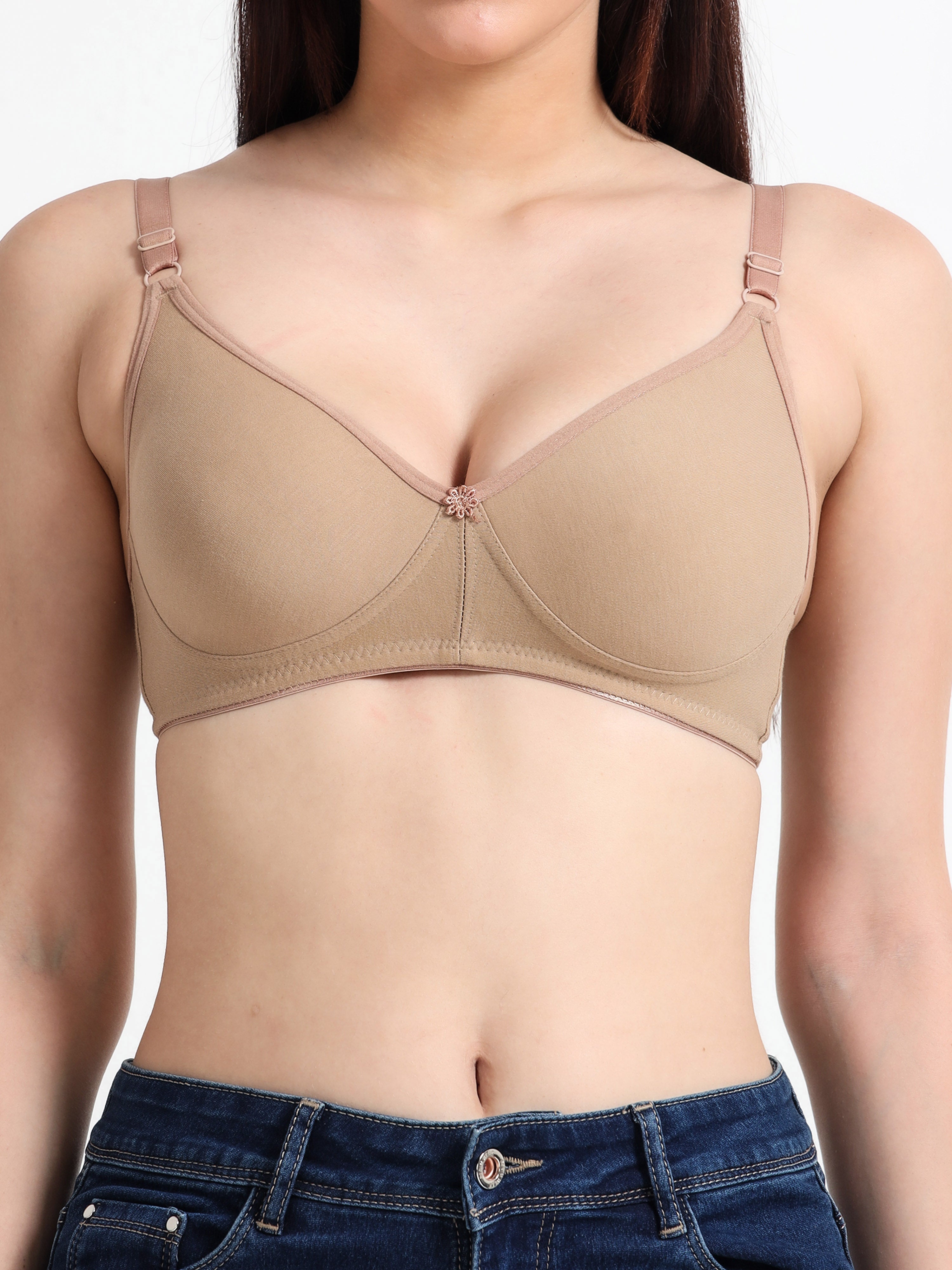 H&F Women's Non Padded and Non Wired Full Coverage Cotton-Rich Fabric in Everyday T-Shirt Bra