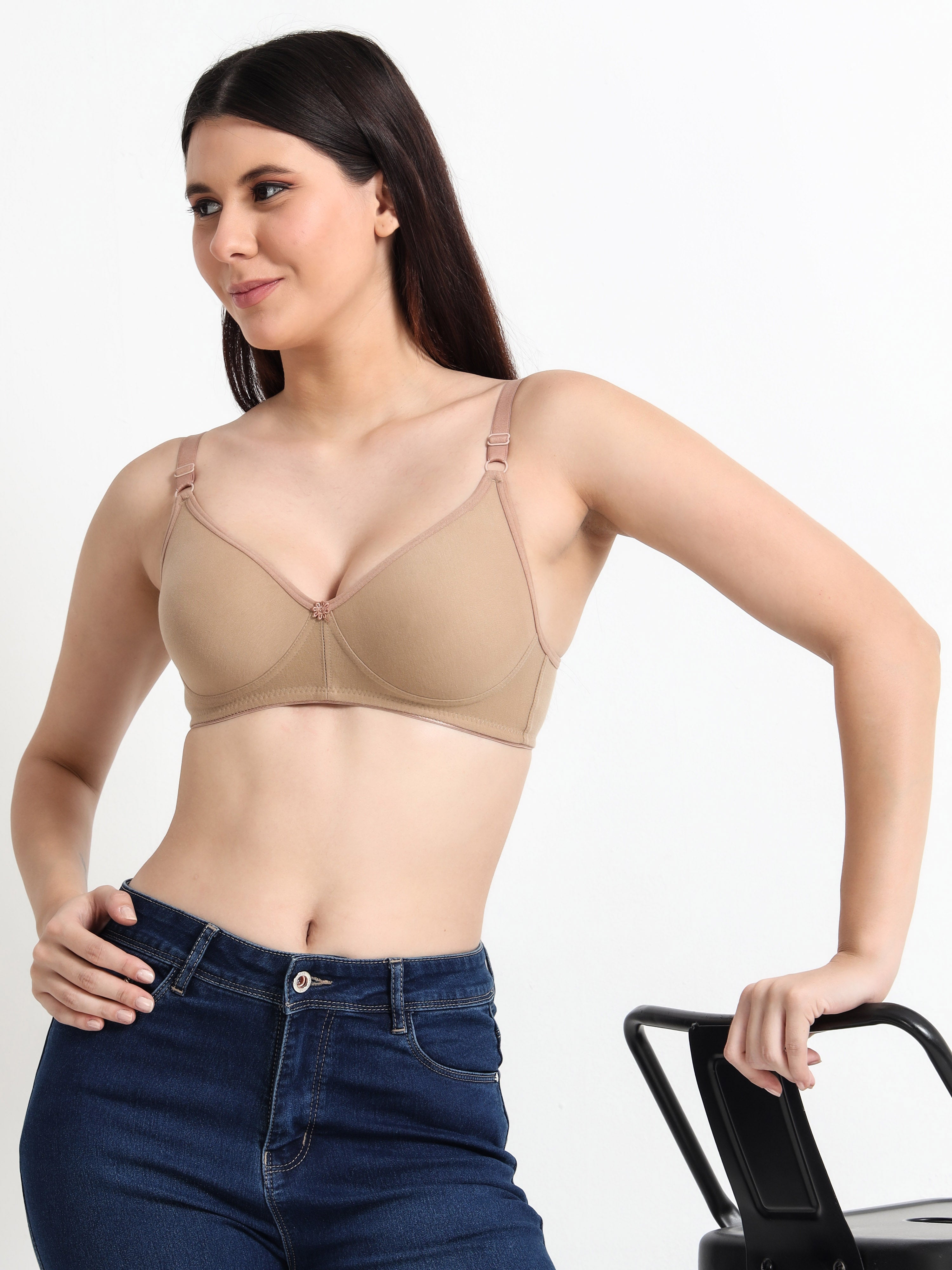 H&F Women's Non Padded and Non Wired Full Coverage Cotton-Rich Fabric in Everyday T-Shirt Bra