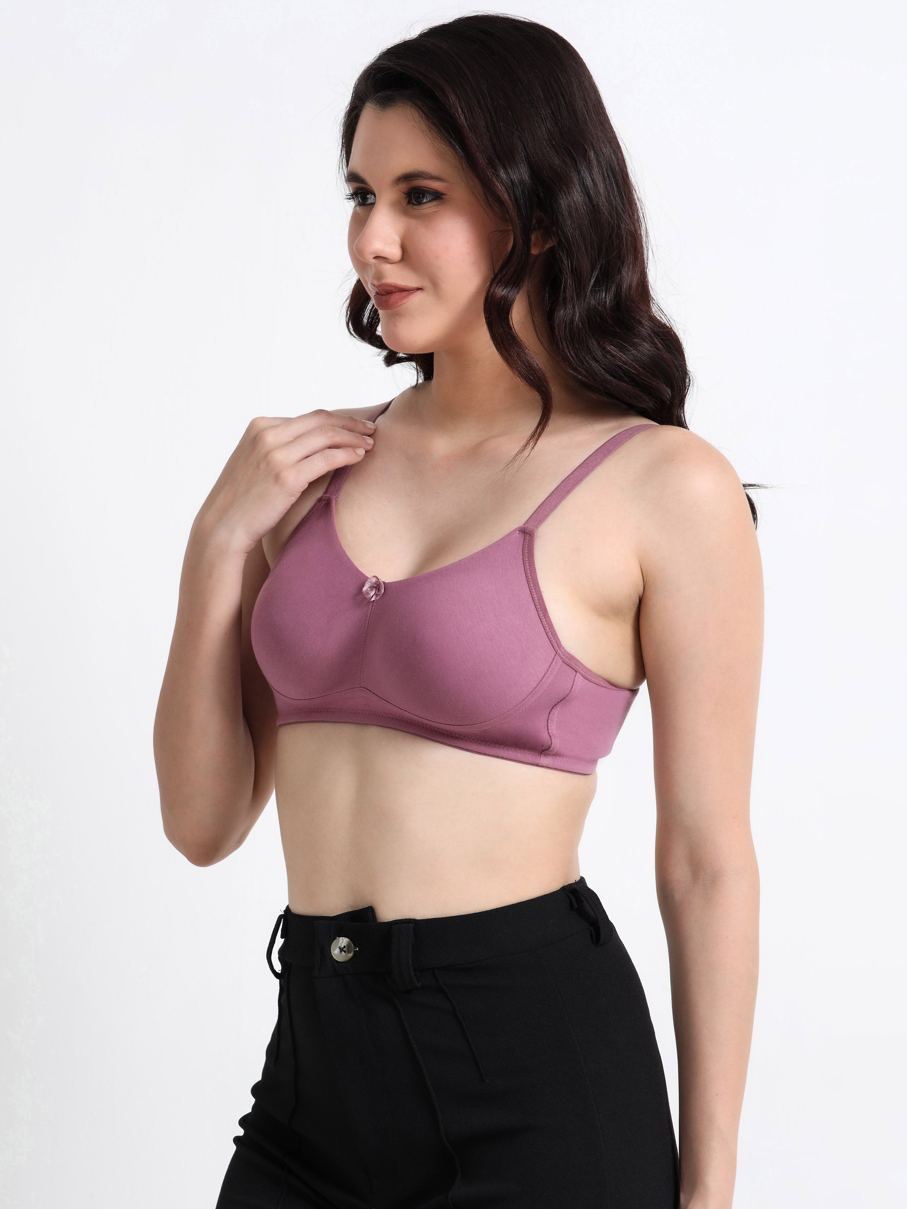 H&F Women's  Non Padded Wire-Free Adjustable Straps Full Coverage Cotton-Rich Fabric Everyday Minimizer T-Shirt Bra