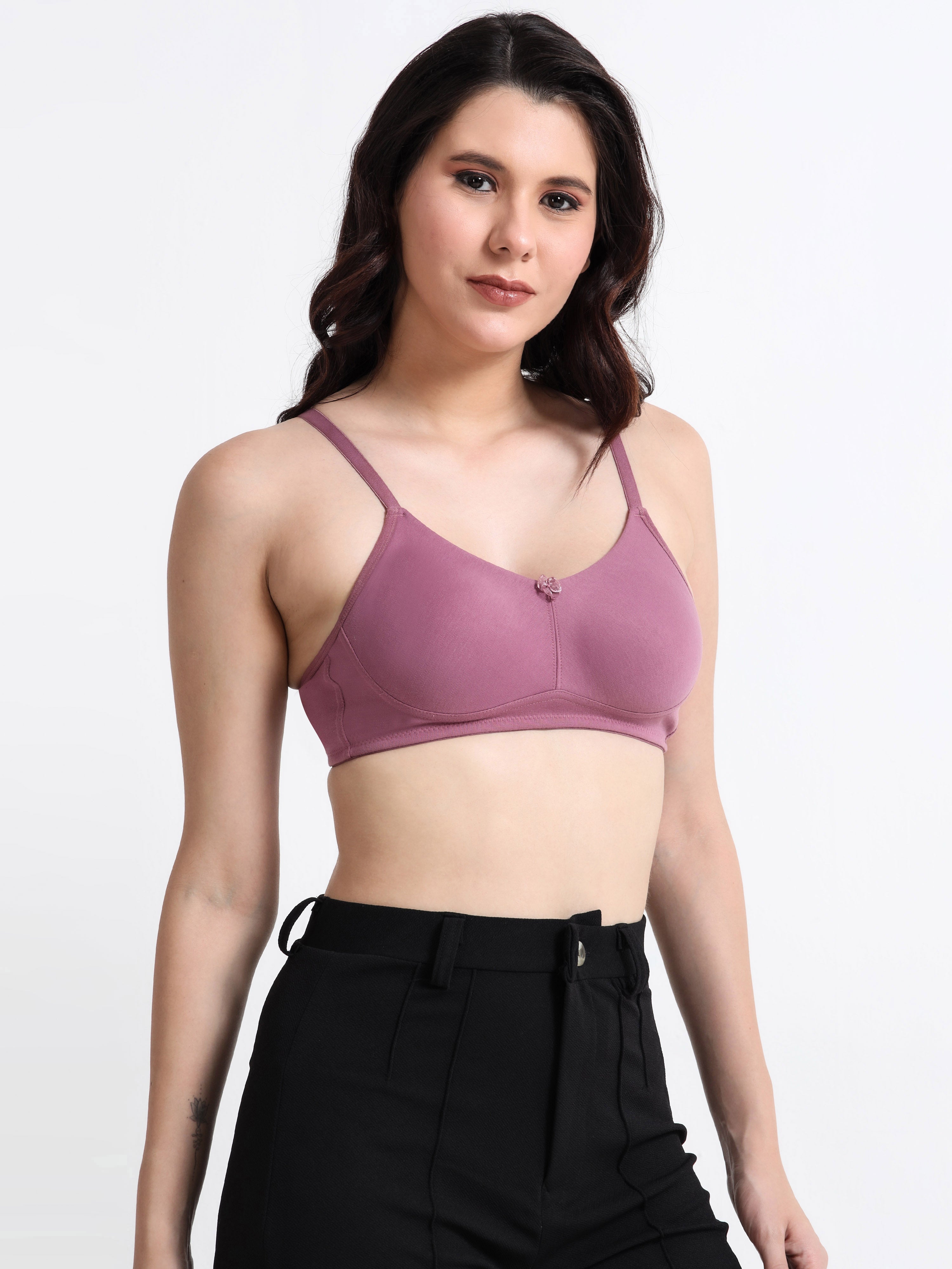 H&F Women's  Non Padded Wire-Free Adjustable Straps Full Coverage Cotton-Rich Fabric Everyday Minimizer T-Shirt Bra