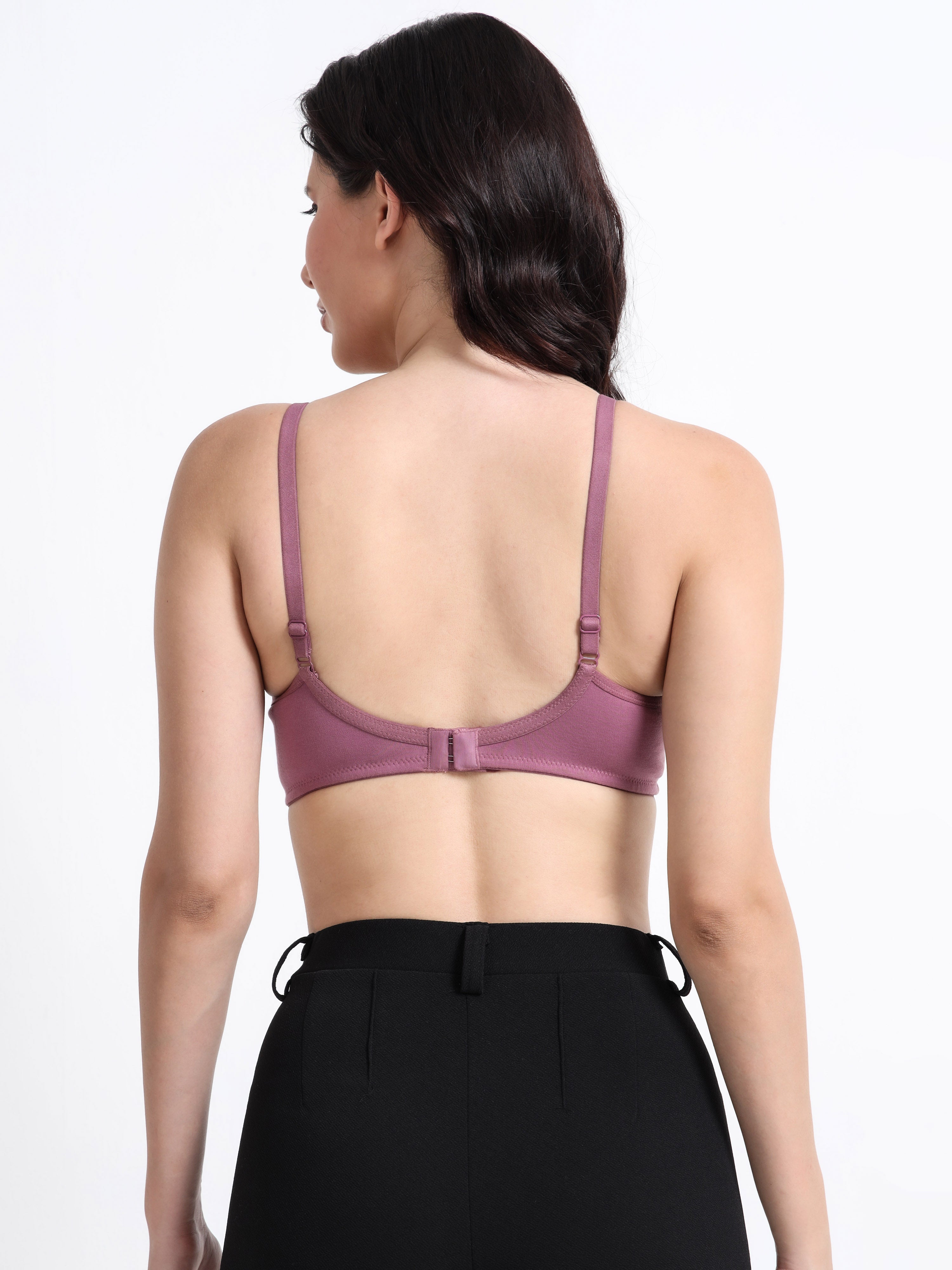 H&F Women's  Non Padded Wire-Free Adjustable Straps Full Coverage Cotton-Rich Fabric Everyday Minimizer T-Shirt Bra