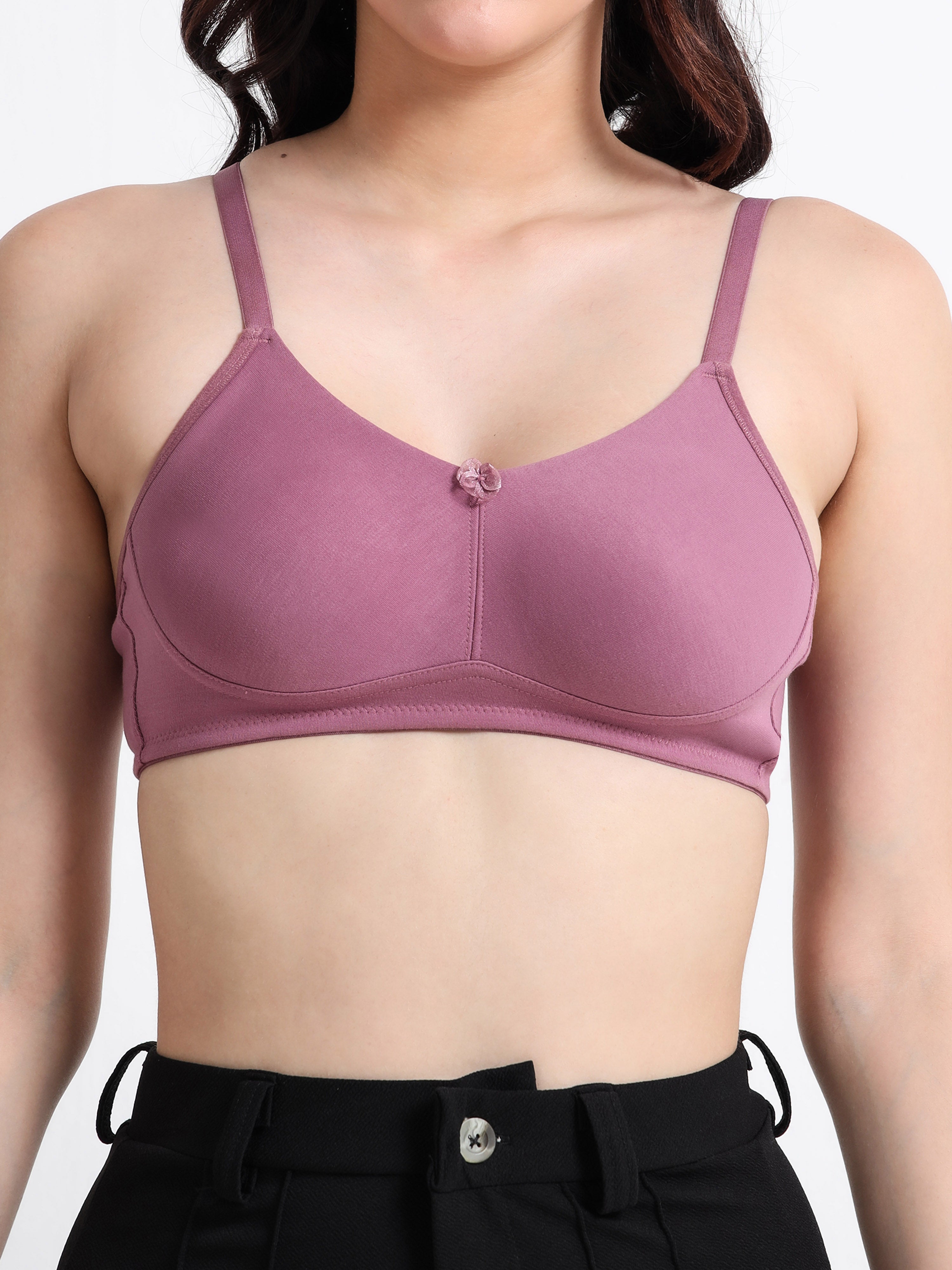 H&F Women's  Non Padded Wire-Free Adjustable Straps Full Coverage Cotton-Rich Fabric Everyday Minimizer T-Shirt Bra
