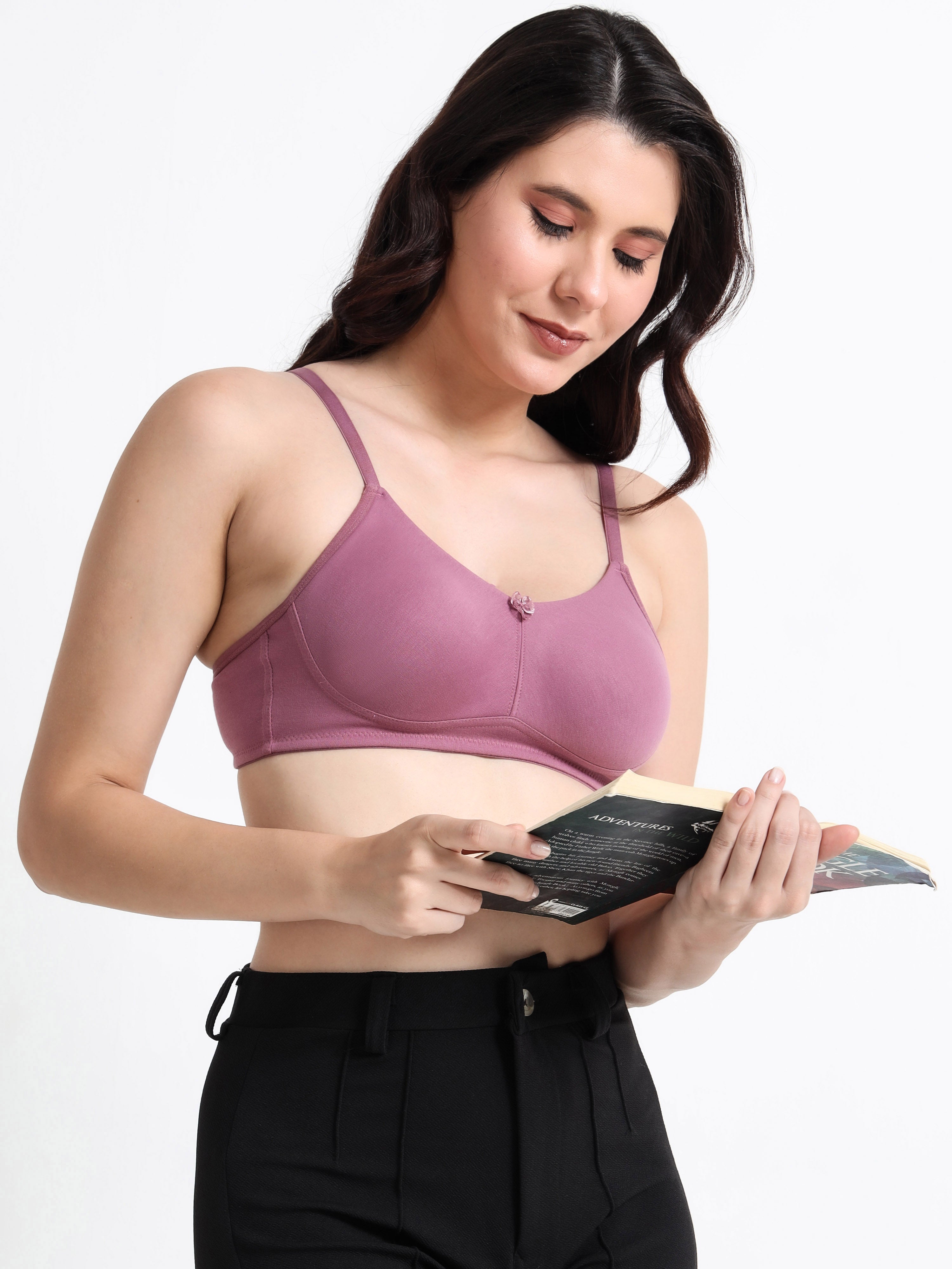 H&F Women's  Non Padded Wire-Free Adjustable Straps Full Coverage Cotton-Rich Fabric Everyday Minimizer T-Shirt Bra