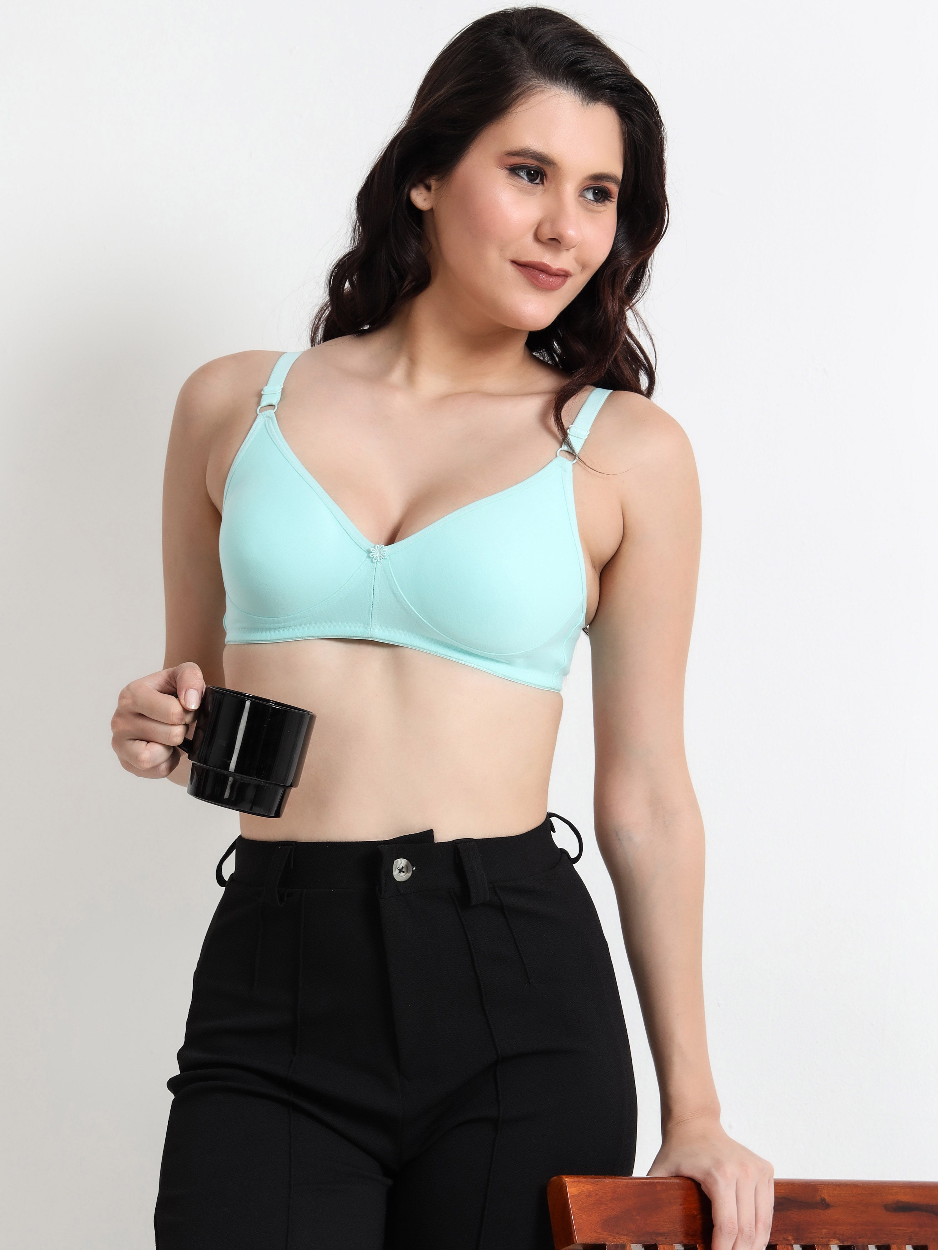 H&F Women's Non Padded and Non Wired Full Coverage Cotton-Rich Fabric in Everyday T-Shirt Bra