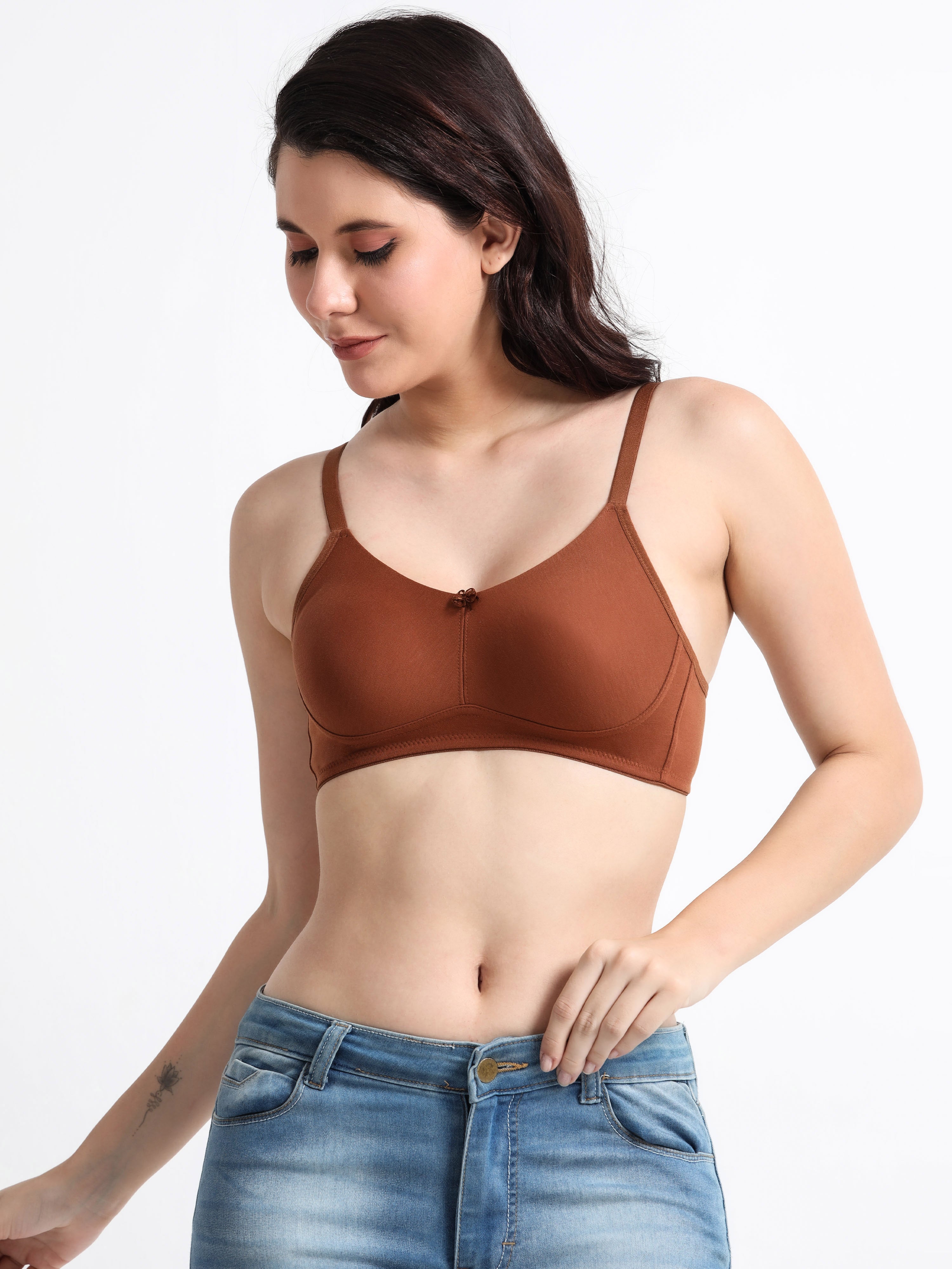 H&F Women's  Non Padded Wire-Free Adjustable Straps Full Coverage Cotton-Rich Fabric Everyday Minimizer T-Shirt Bra