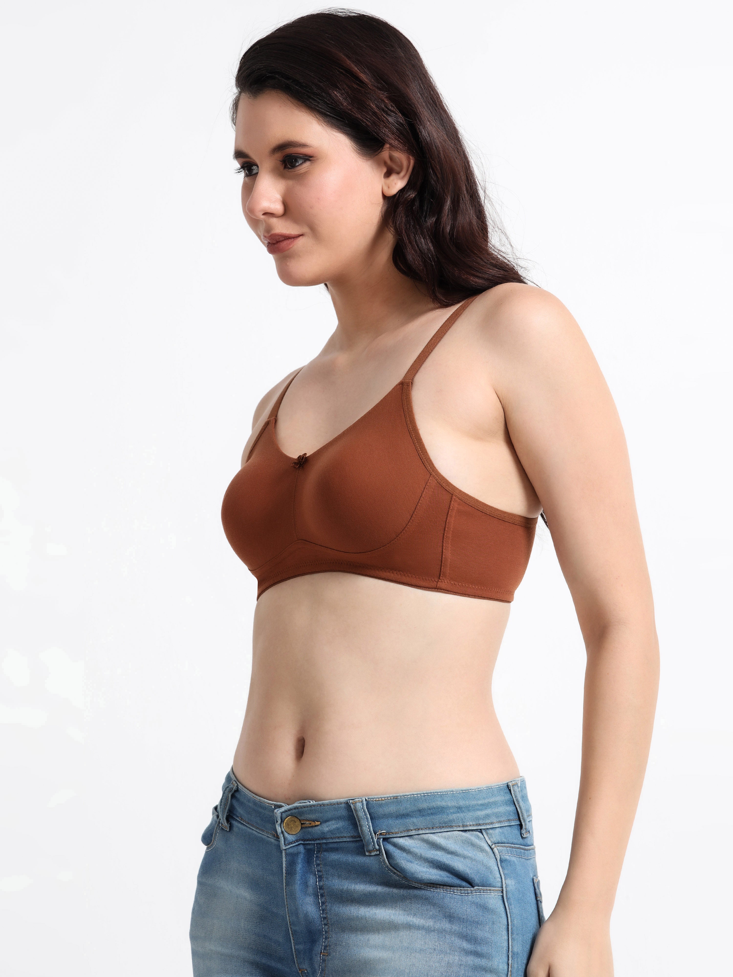 H&F Women's  Non Padded Wire-Free Adjustable Straps Full Coverage Cotton-Rich Fabric Everyday Minimizer T-Shirt Bra