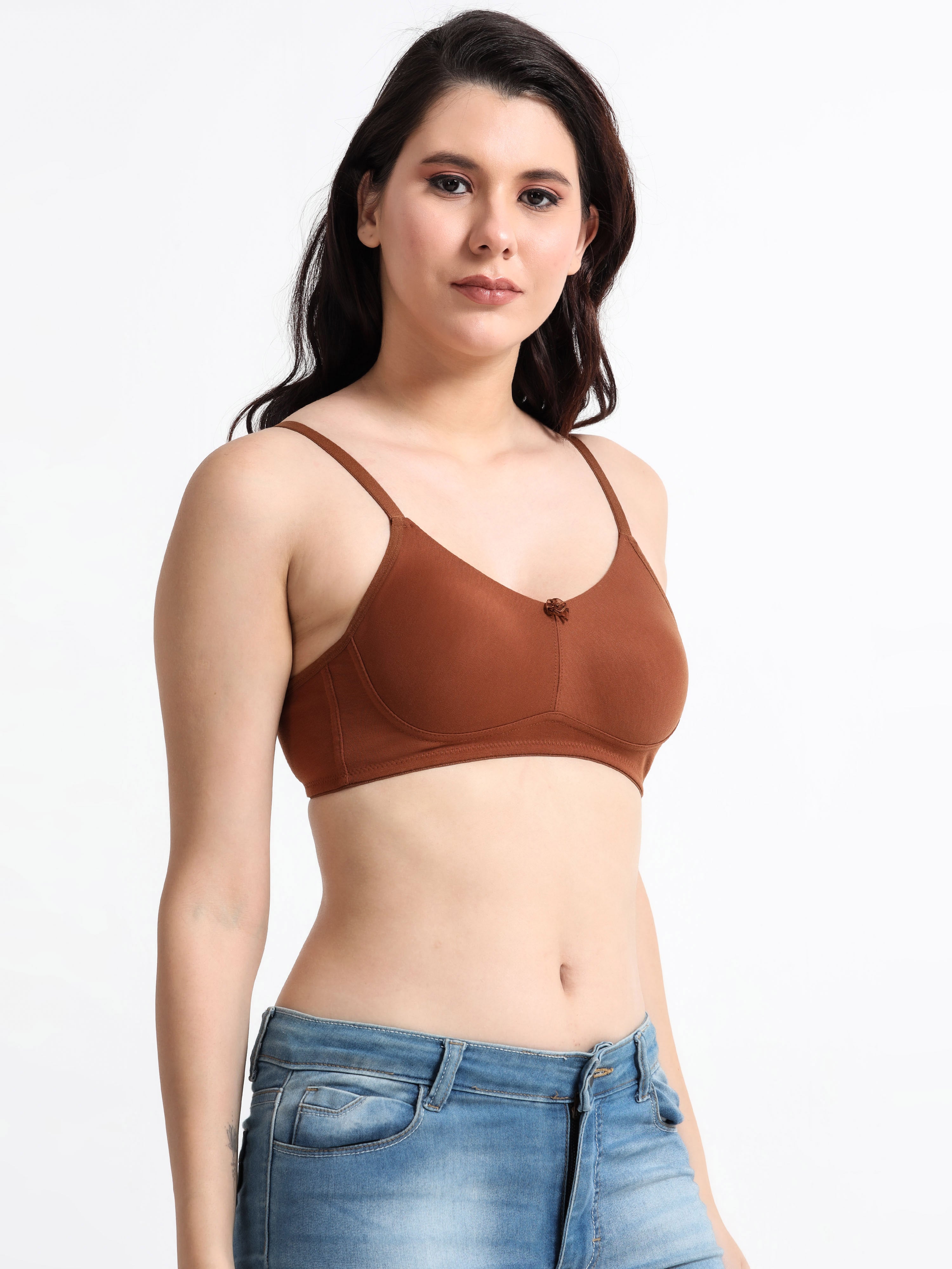 H&F Women's  Non Padded Wire-Free Adjustable Straps Full Coverage Cotton-Rich Fabric Everyday Minimizer T-Shirt Bra