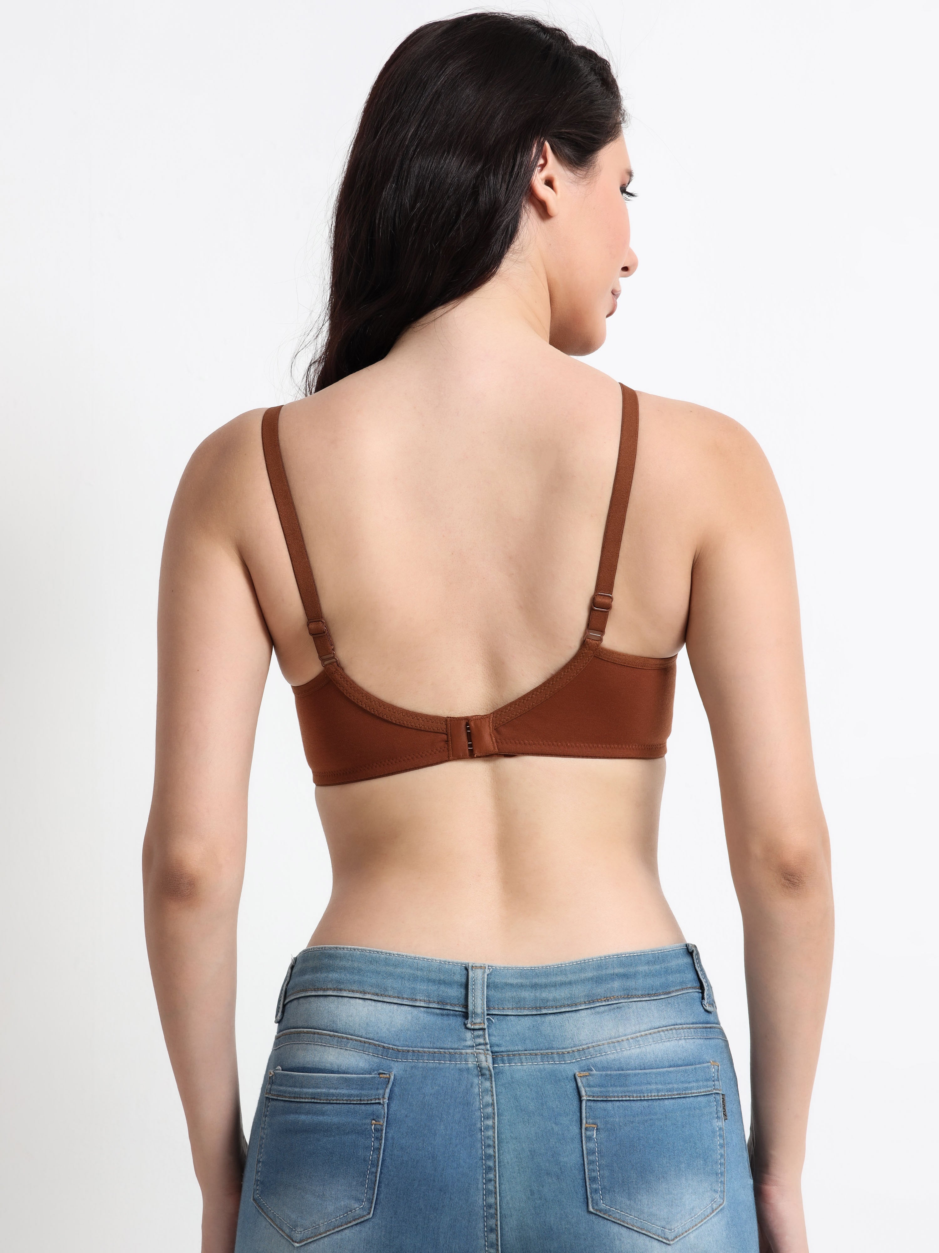 H&F Women's  Non Padded Wire-Free Adjustable Straps Full Coverage Cotton-Rich Fabric Everyday Minimizer T-Shirt Bra