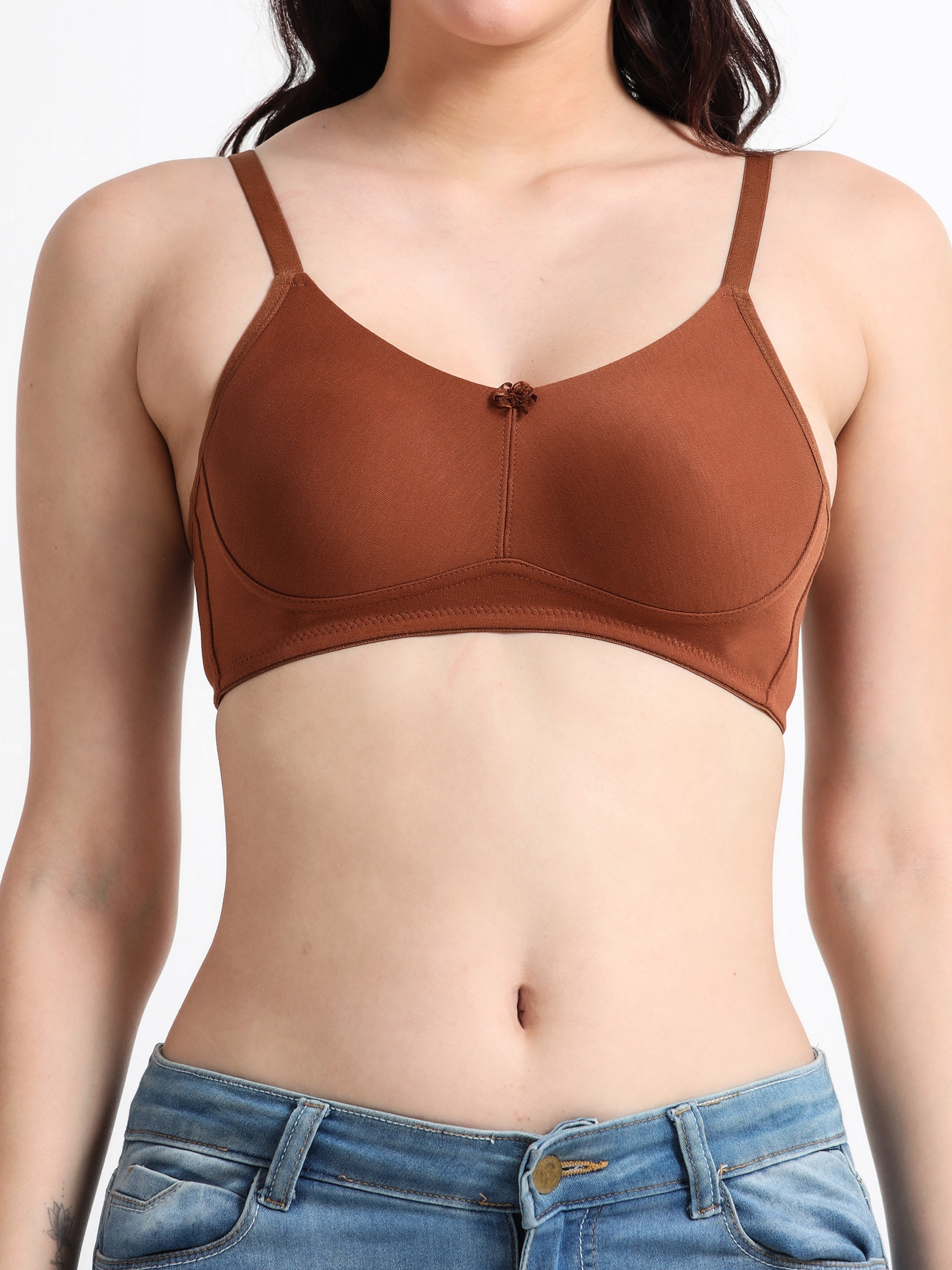 H&F Women's  Non Padded Wire-Free Adjustable Straps Full Coverage Cotton-Rich Fabric Everyday Minimizer T-Shirt Bra