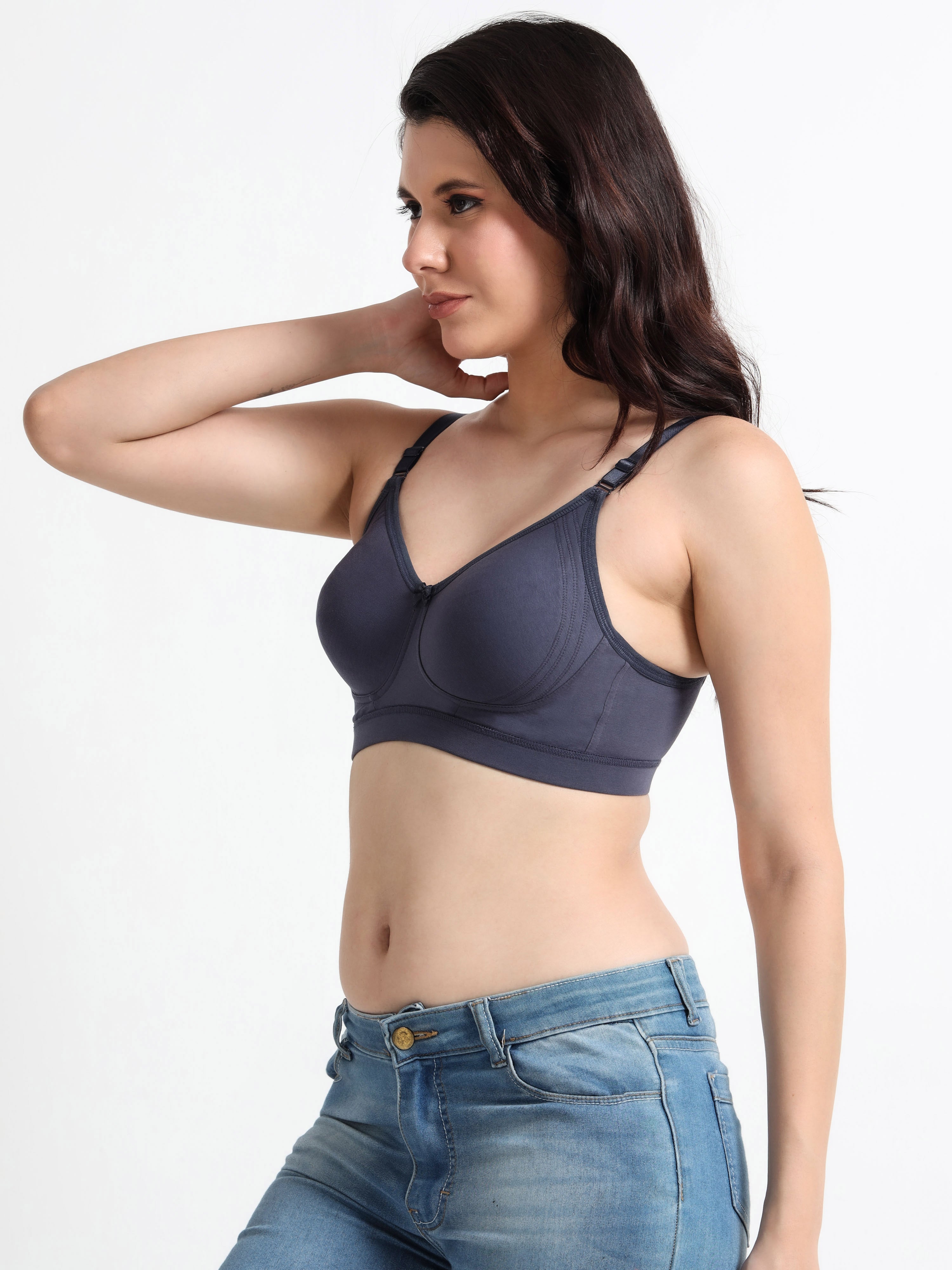 H&F Women's  Non Padded Wire-Free Adjustable Straps Full Coverage Cotton-Lycra Rich Fabric Everyday Minimizer T-Shirt Bra