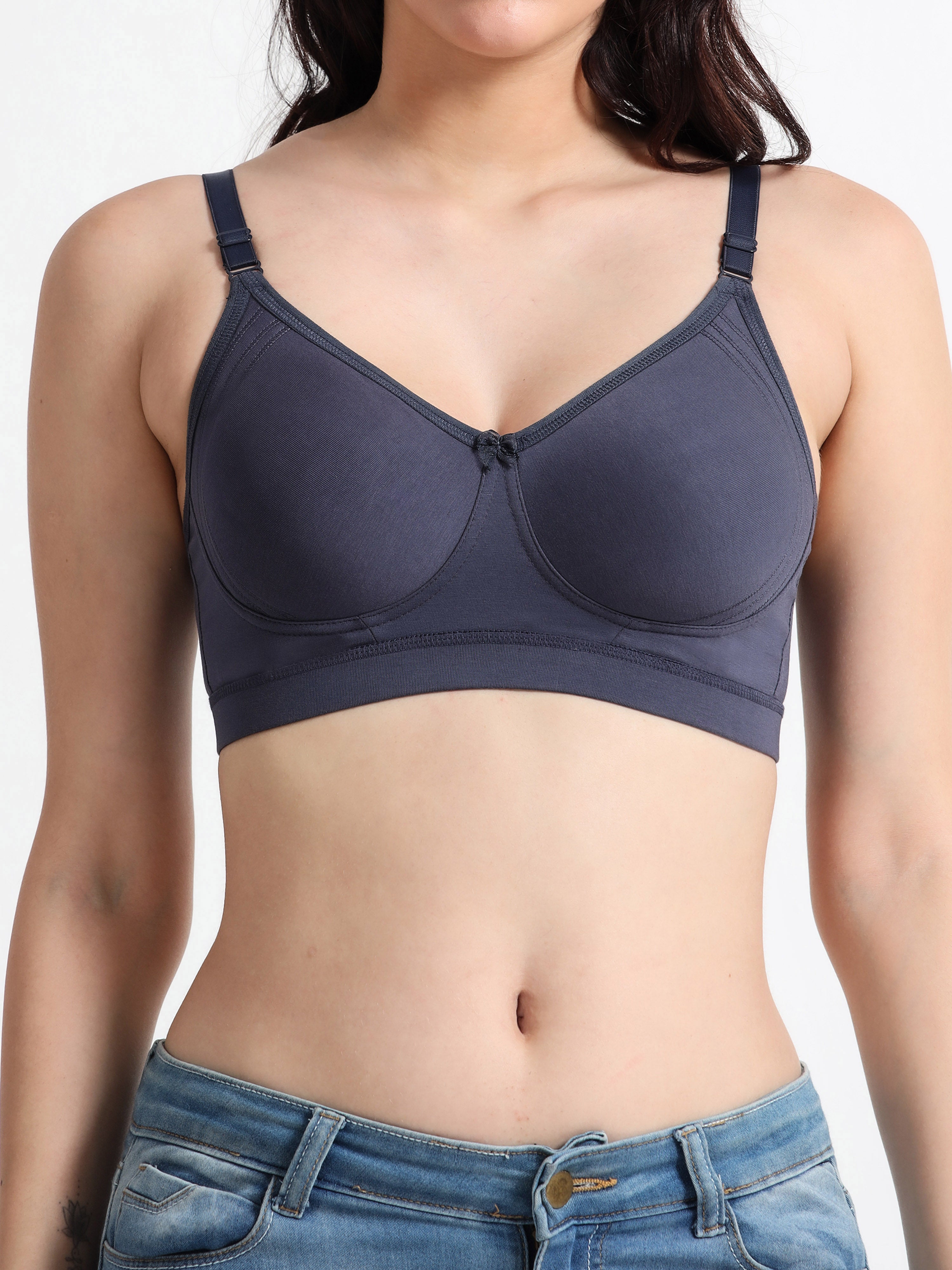 H&F Women's  Non Padded Wire-Free Adjustable Straps Full Coverage Cotton-Lycra Rich Fabric Everyday Minimizer T-Shirt Bra