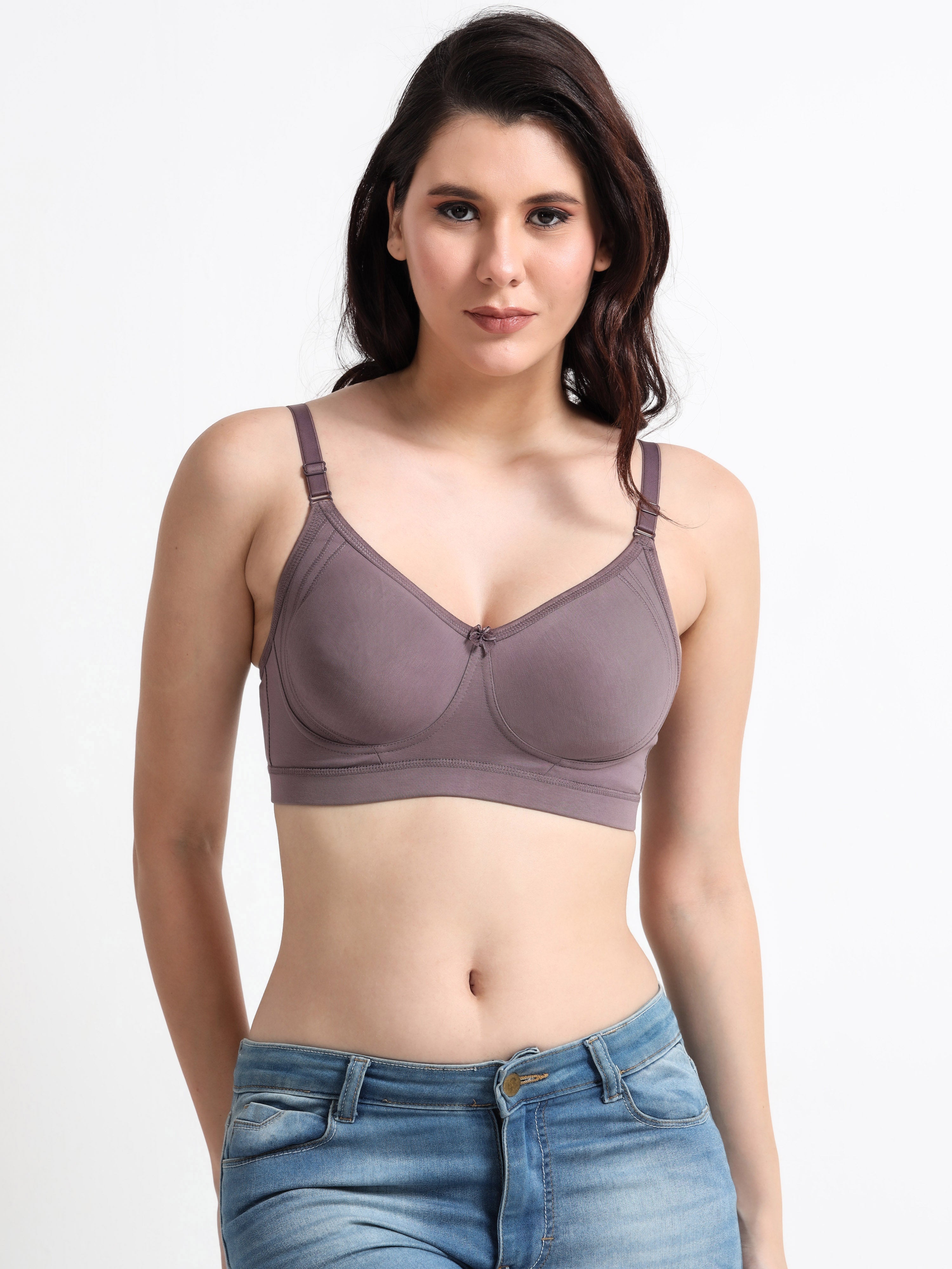 H&F Women's  Non Padded Wire-Free Adjustable Straps Full Coverage Cotton-Lycra Rich Fabric Everyday Minimizer T-Shirt Bra