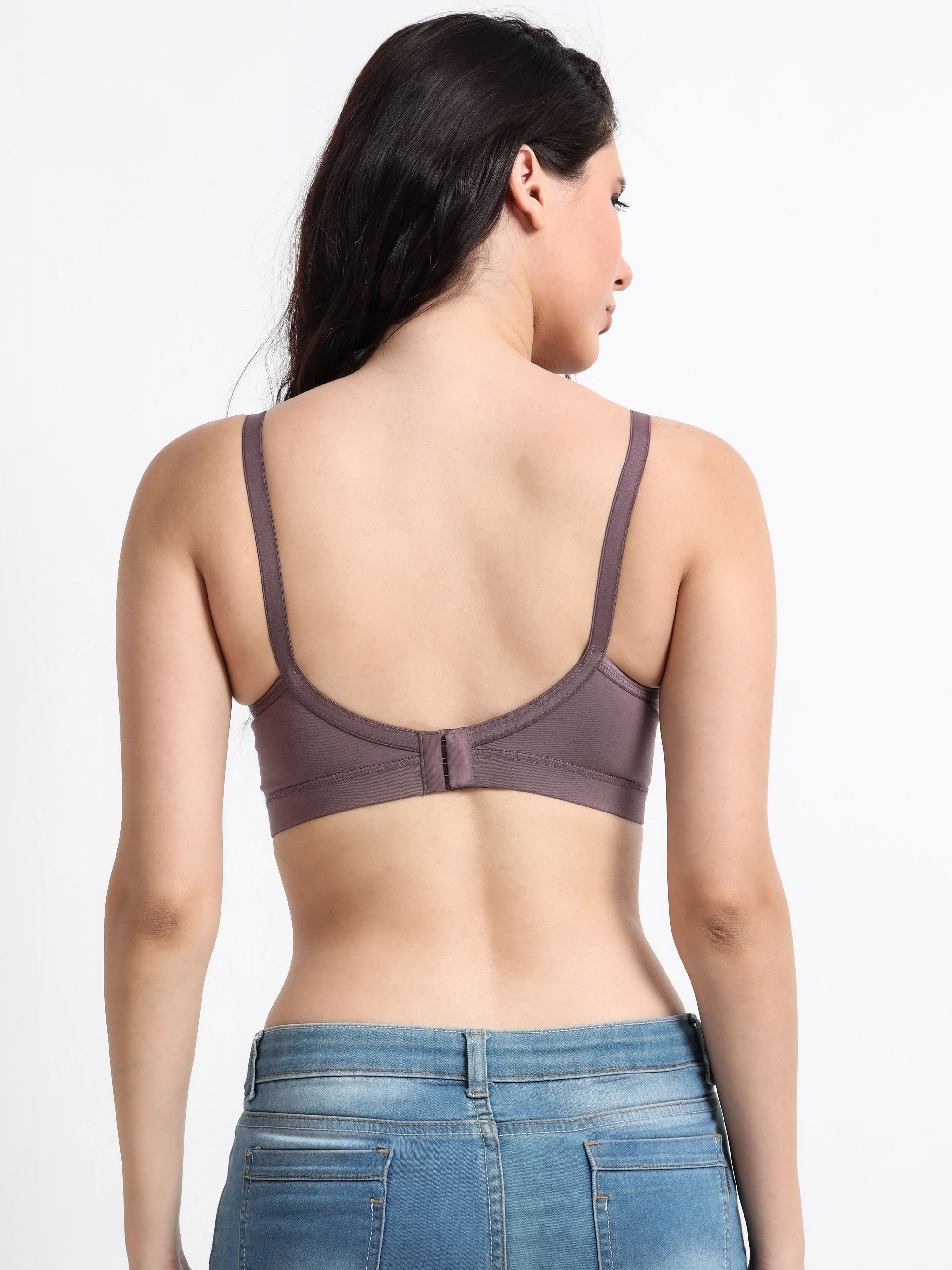 H&F Women's  Non Padded Wire-Free Adjustable Straps Full Coverage Cotton-Lycra Rich Fabric Everyday Minimizer T-Shirt Bra