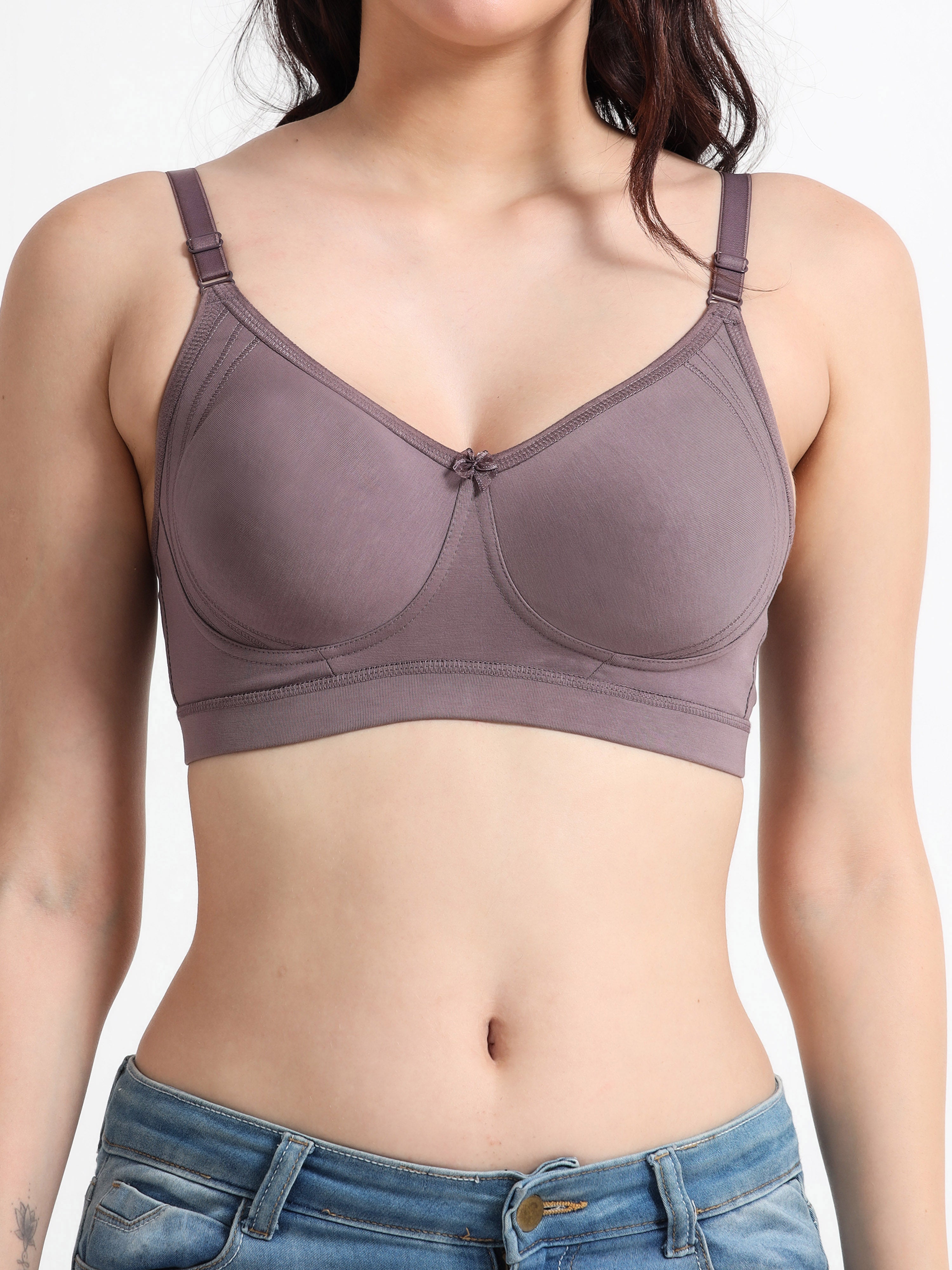 H&F Women's  Non Padded Wire-Free Adjustable Straps Full Coverage Cotton-Lycra Rich Fabric Everyday Minimizer T-Shirt Bra