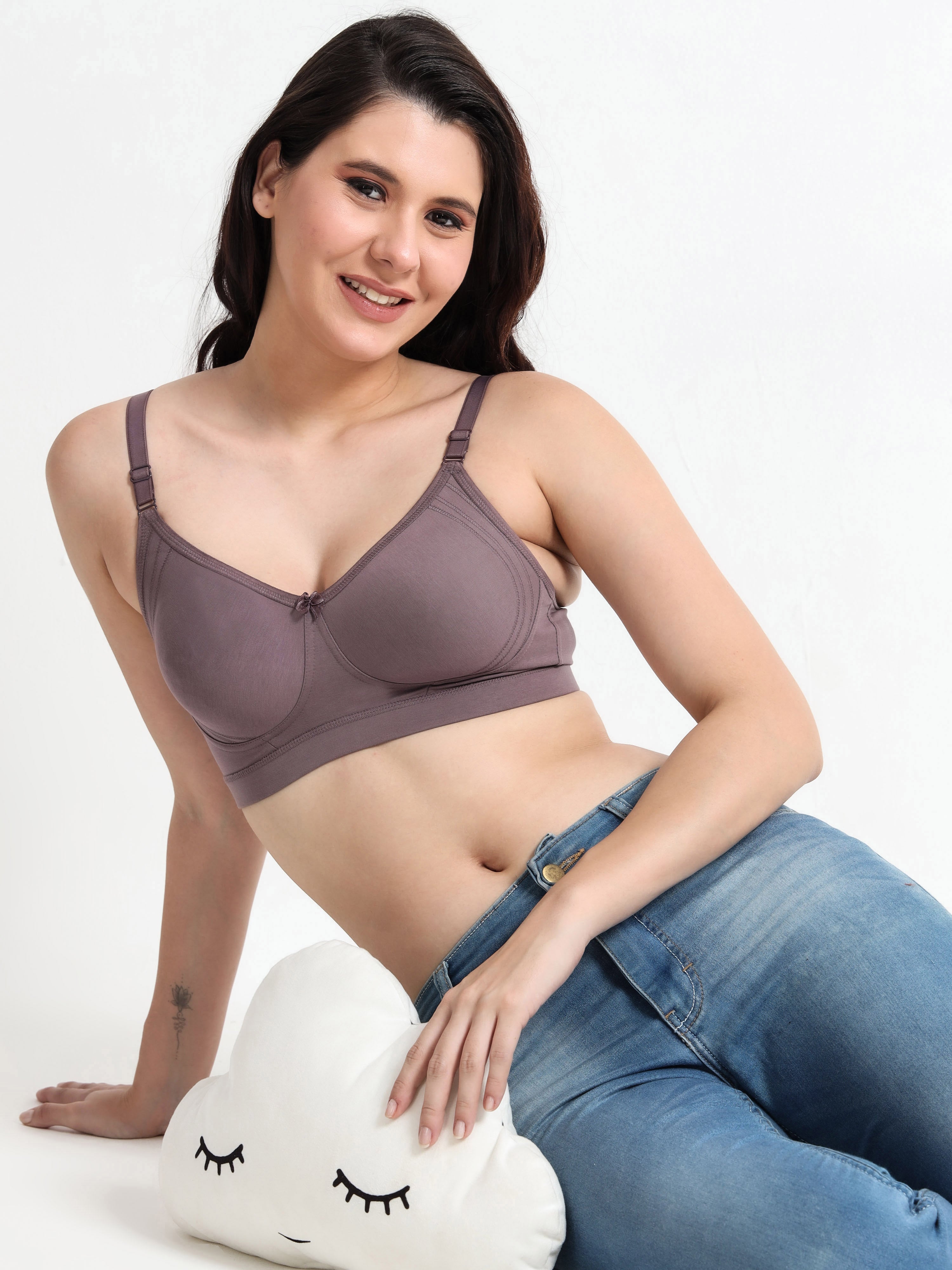 H&F Women's  Non Padded Wire-Free Adjustable Straps Full Coverage Cotton-Lycra Rich Fabric Everyday Minimizer T-Shirt Bra