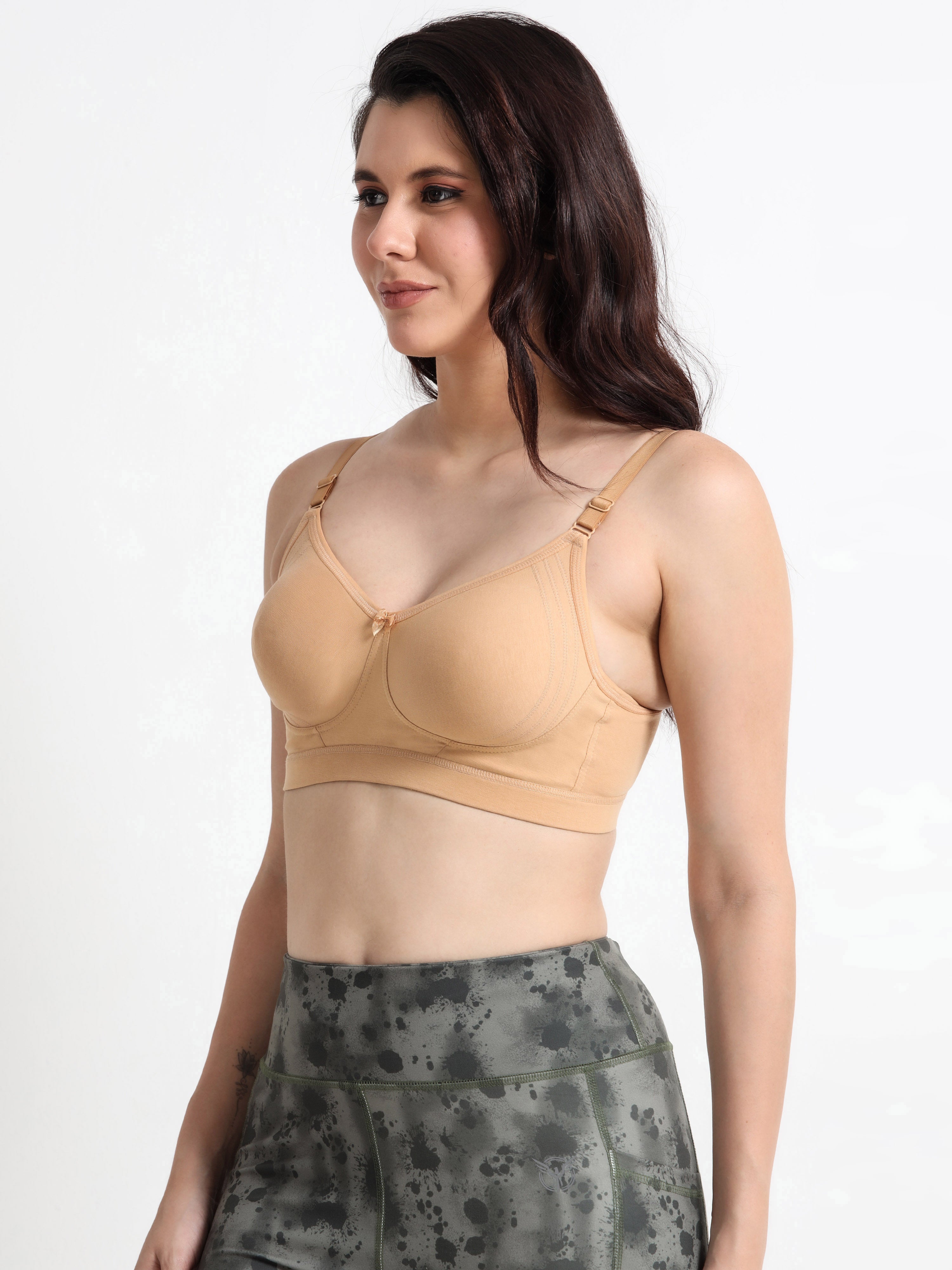H&F Women's  Non Padded Wire-Free Adjustable Straps Full Coverage Cotton-Lycra Rich Fabric Everyday Minimizer T-Shirt Bra