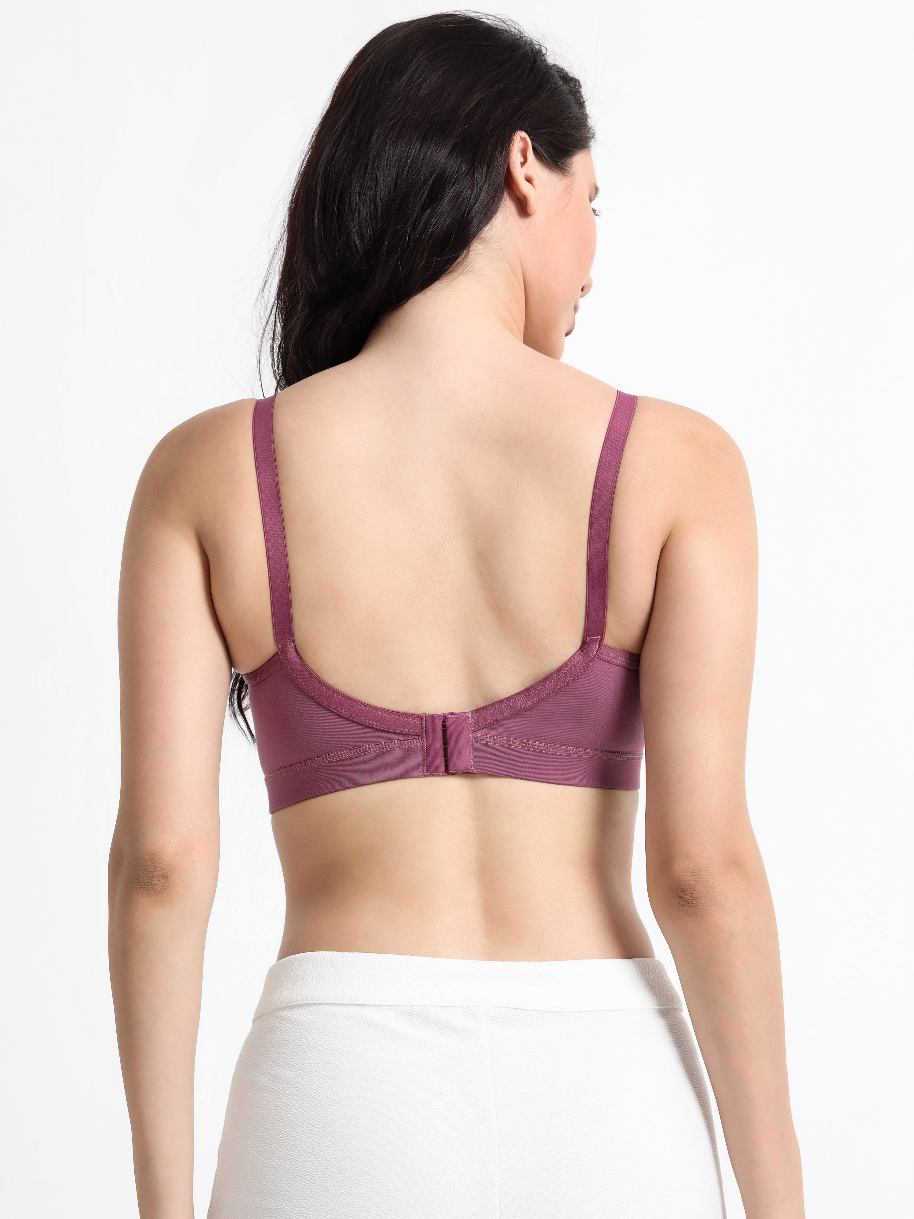 H&F Women's  Non Padded Wire-Free Adjustable Straps Full Coverage Cotton-Lycra Rich Fabric Everyday Minimizer T-Shirt Bra