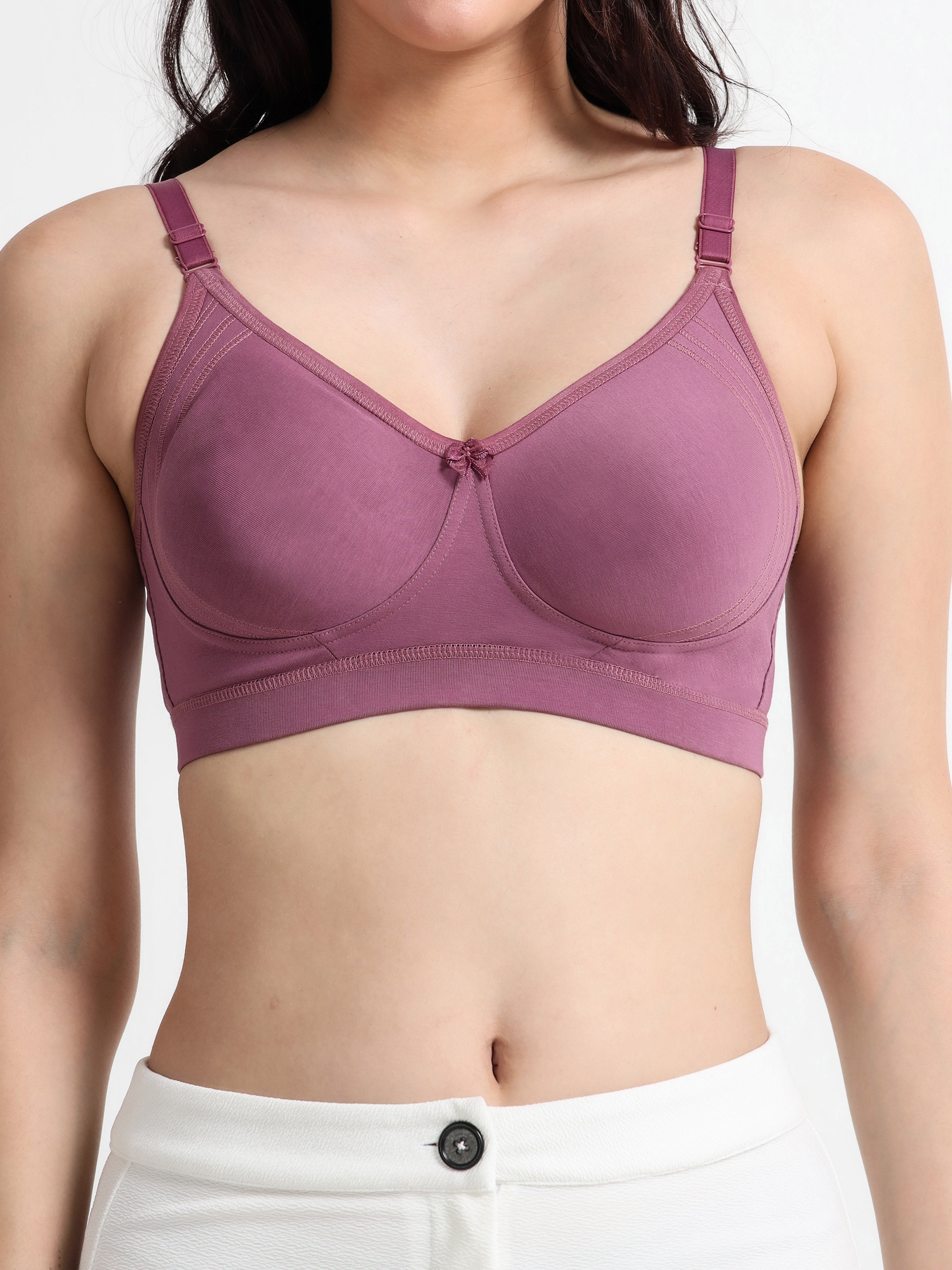 H&F Women's  Non Padded Wire-Free Adjustable Straps Full Coverage Cotton-Lycra Rich Fabric Everyday Minimizer T-Shirt Bra