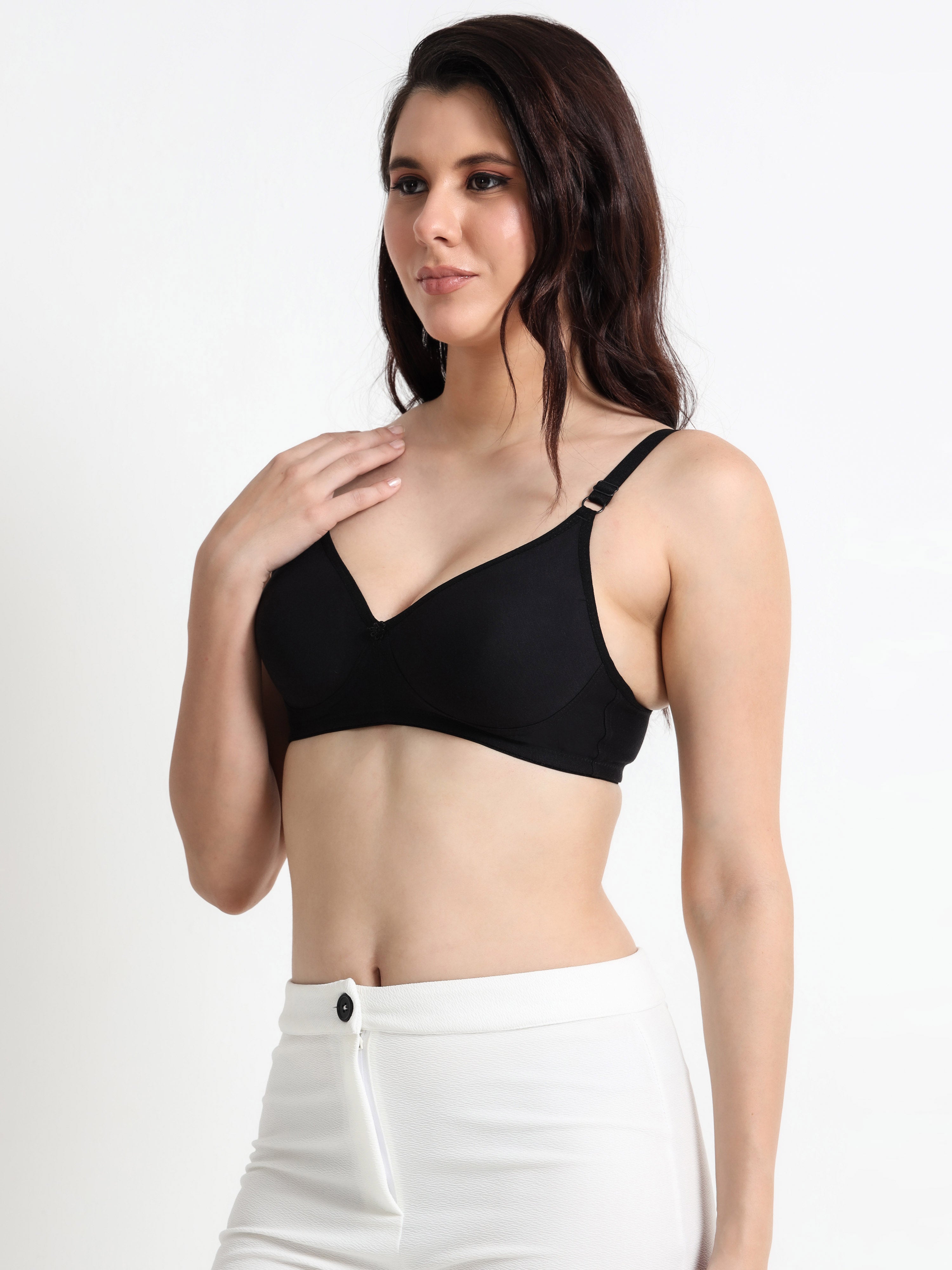 H&F Women's Non Padded and Non Wired Full Coverage Cotton-Rich Fabric in Everyday T-Shirt Bra