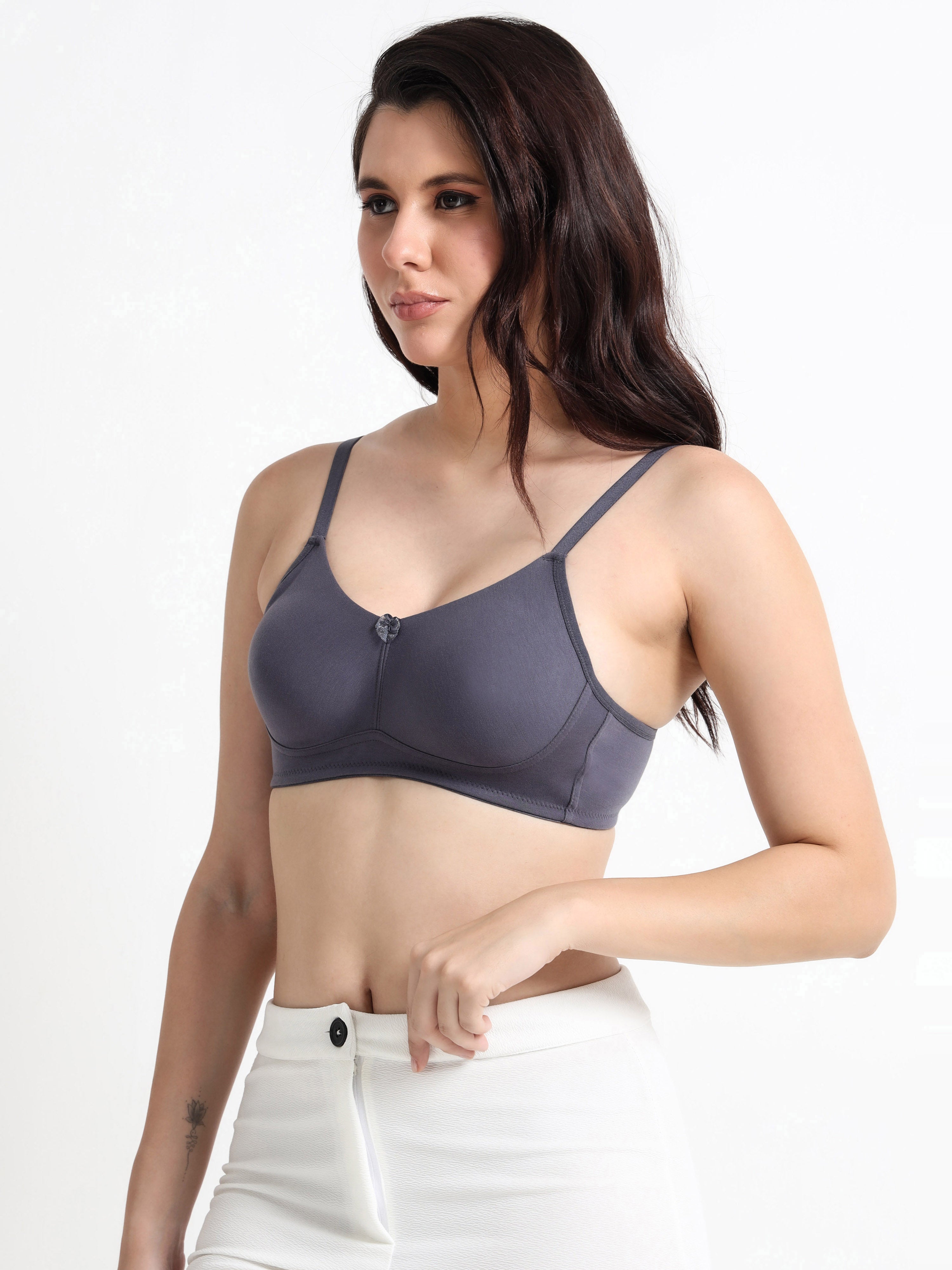 H&F Women's  Non Padded Wire-Free Adjustable Straps Full Coverage Cotton-Rich Fabric Everyday Minimizer T-Shirt Bra