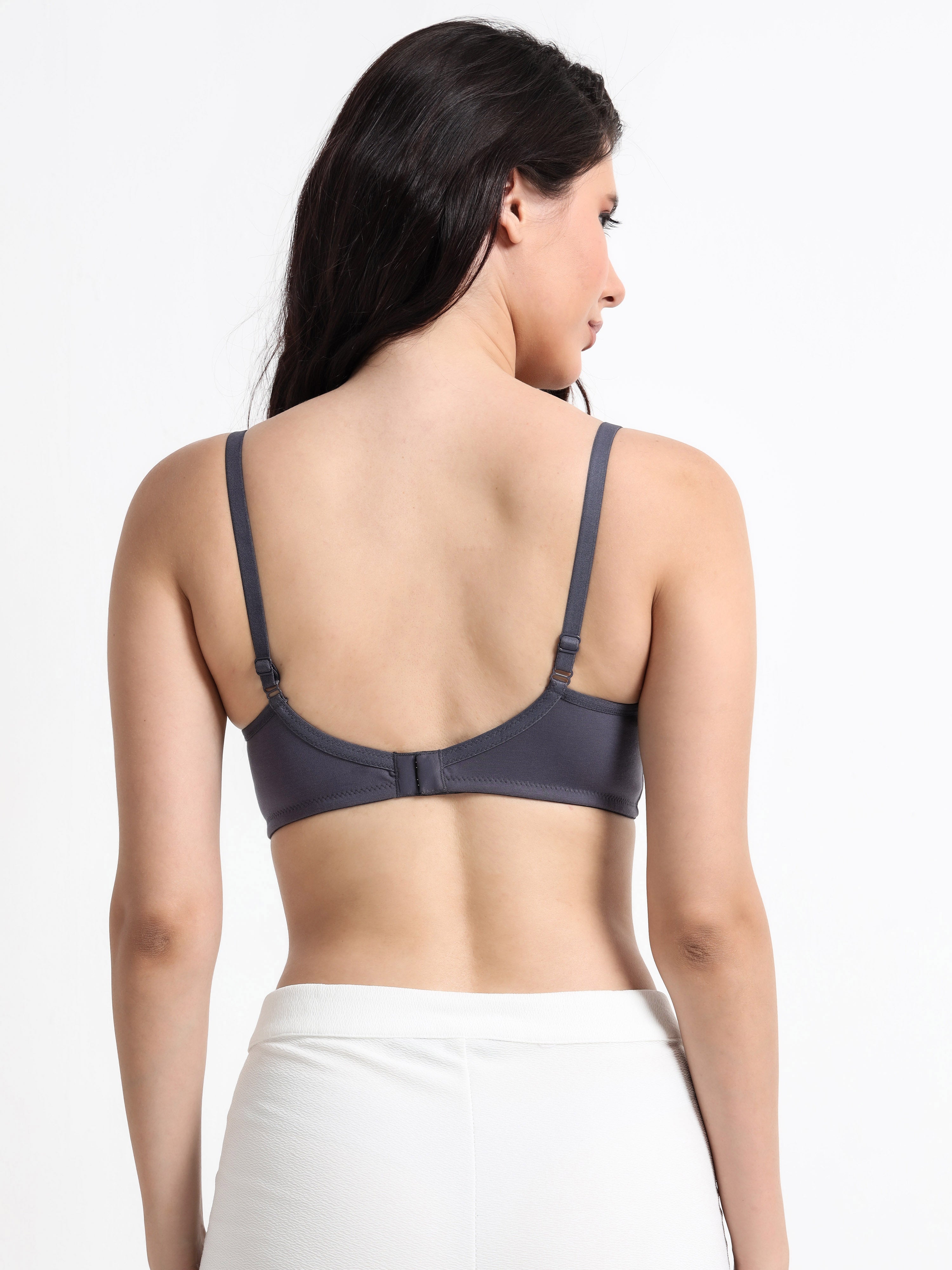 H&F Women's  Non Padded Wire-Free Adjustable Straps Full Coverage Cotton-Rich Fabric Everyday Minimizer T-Shirt Bra