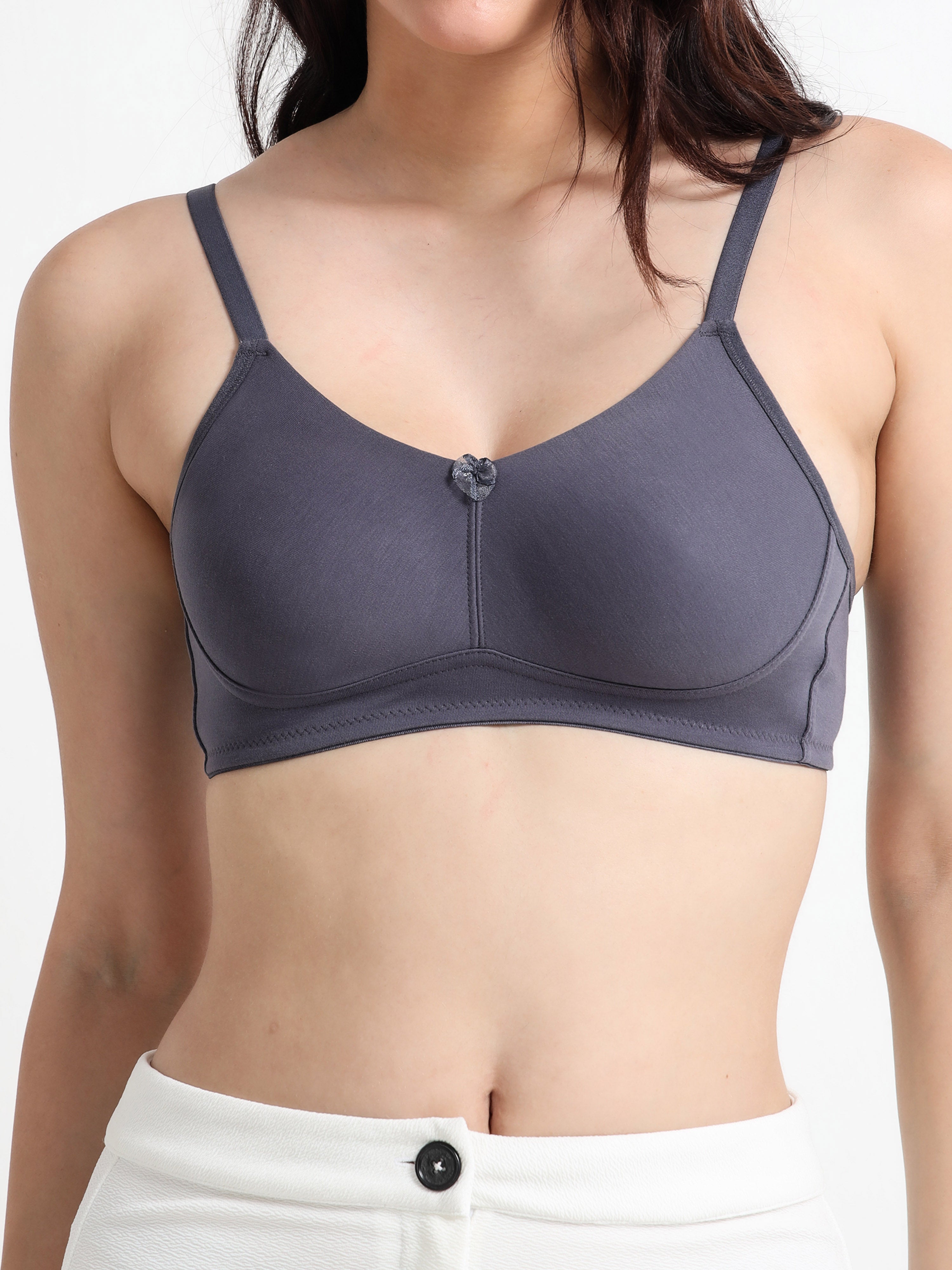 H&F Women's  Non Padded Wire-Free Adjustable Straps Full Coverage Cotton-Rich Fabric Everyday Minimizer T-Shirt Bra