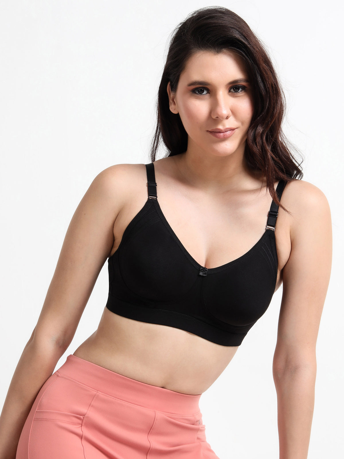 H&F Women's  Non Padded Wire-Free Adjustable Straps Full Coverage Cotton-Lycra Rich Fabric Everyday Minimizer T-Shirt Bra