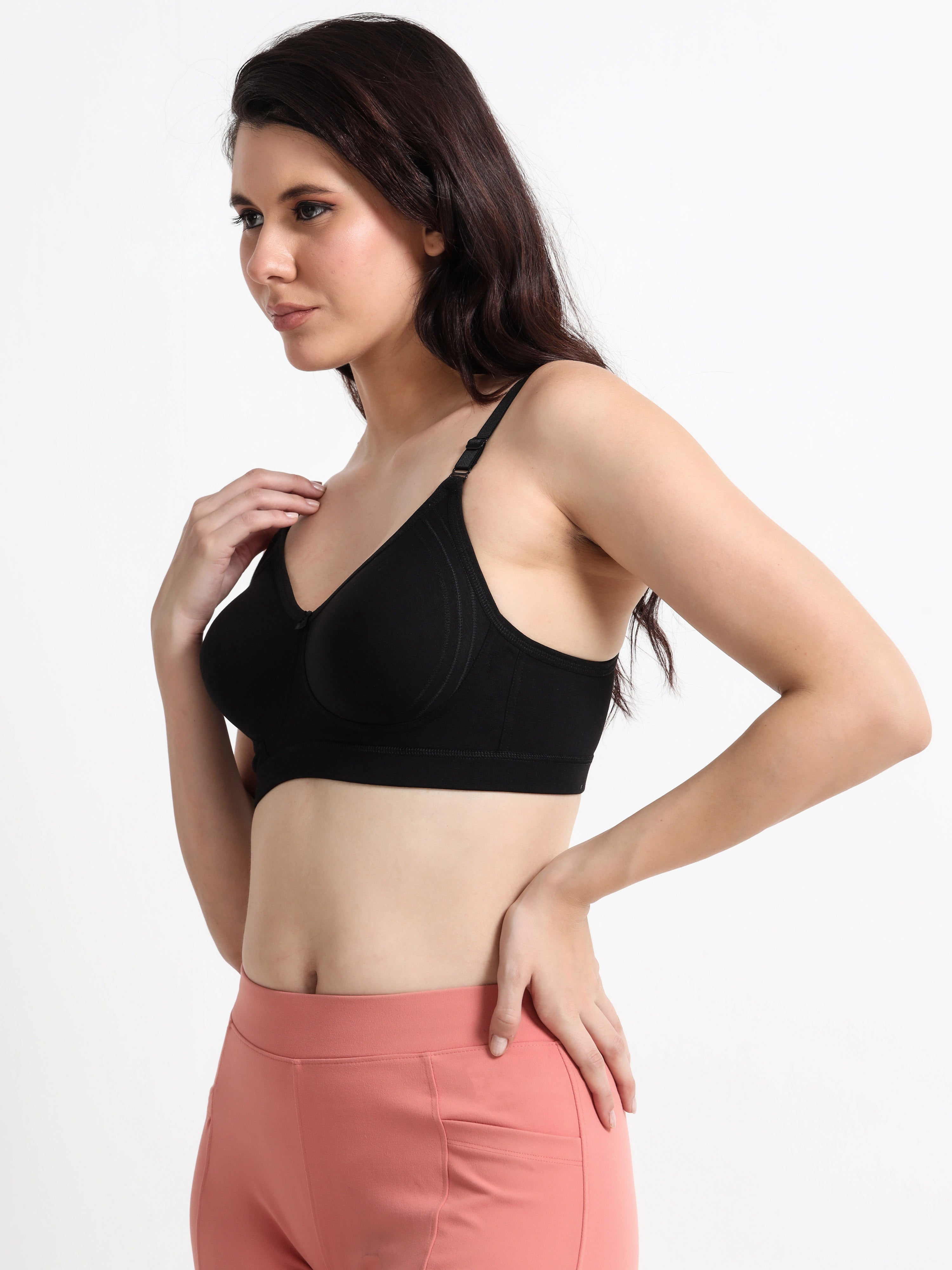 H&F Women's  Non Padded Wire-Free Adjustable Straps Full Coverage Cotton-Lycra Rich Fabric Everyday Minimizer T-Shirt Bra