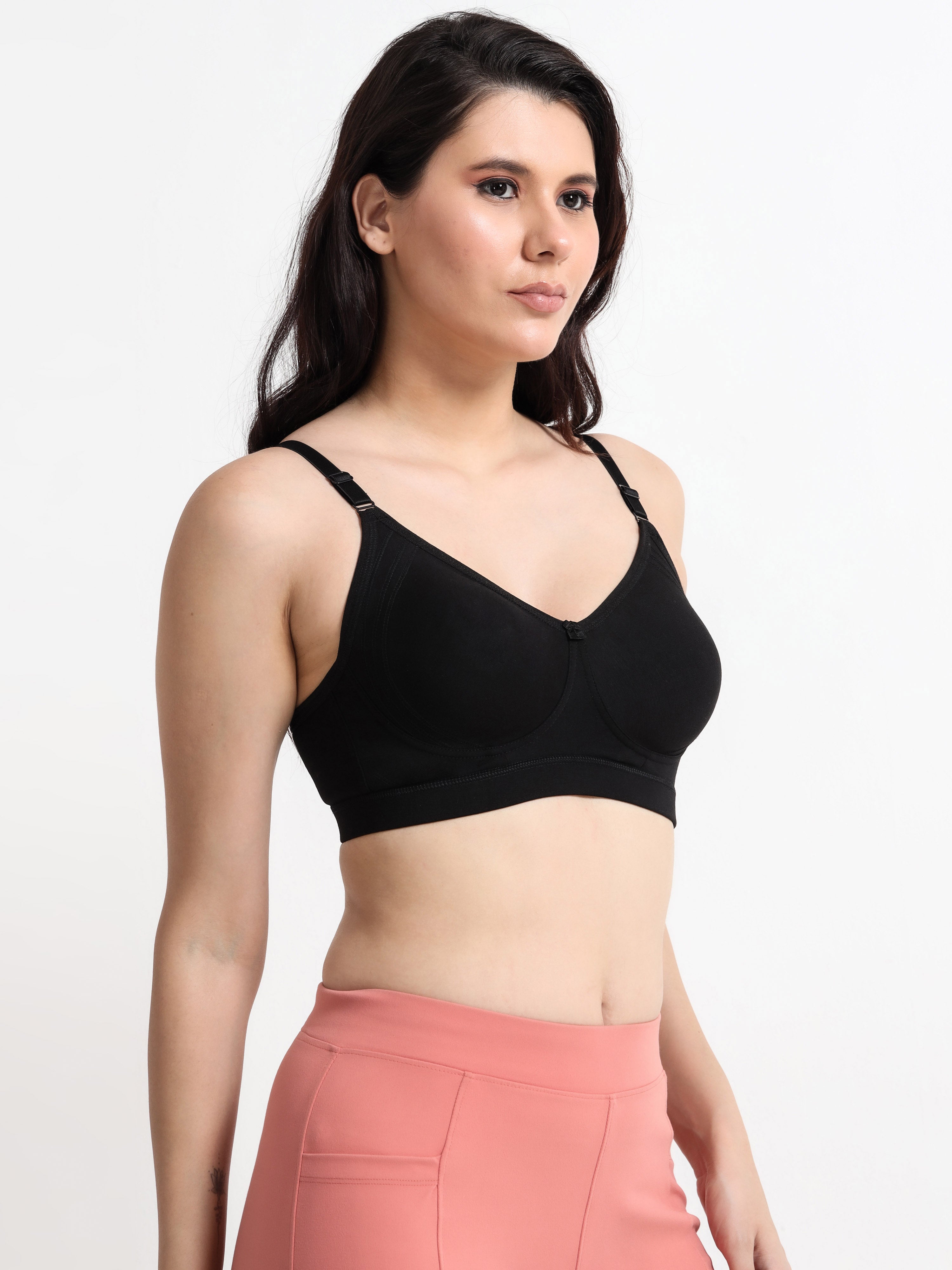 H&F Women's  Non Padded Wire-Free Adjustable Straps Full Coverage Cotton-Lycra Rich Fabric Everyday Minimizer T-Shirt Bra