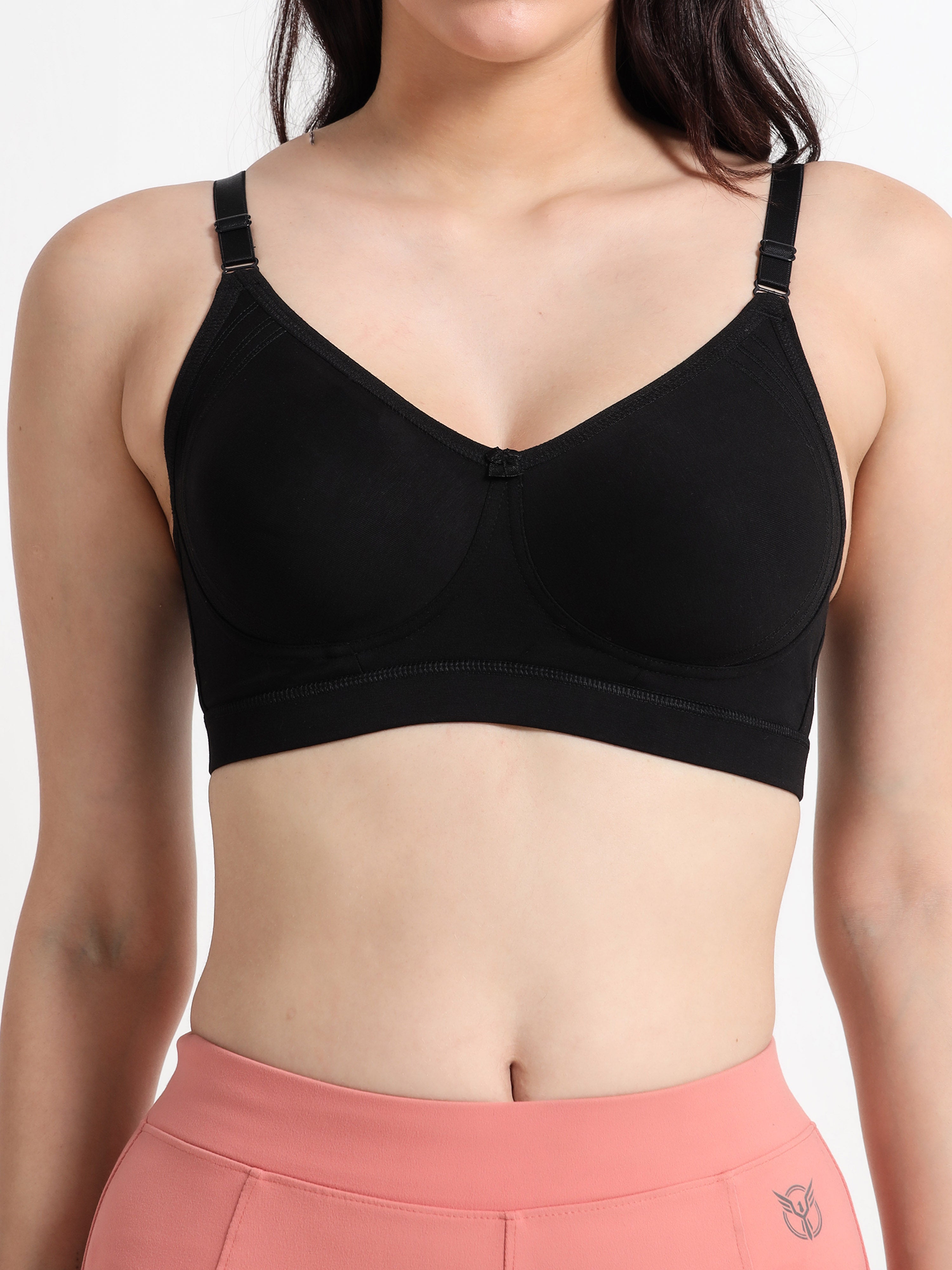 H&F Women's  Non Padded Wire-Free Adjustable Straps Full Coverage Cotton-Lycra Rich Fabric Everyday Minimizer T-Shirt Bra